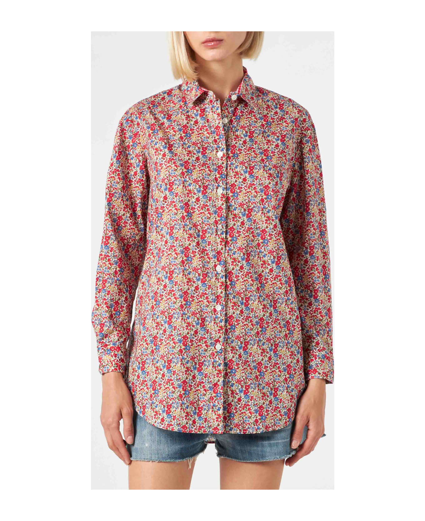 MC2 Saint Barth Woman Brigitte Cotton Shirt With Flower Print | Made With Liberty Fabric - BLUE