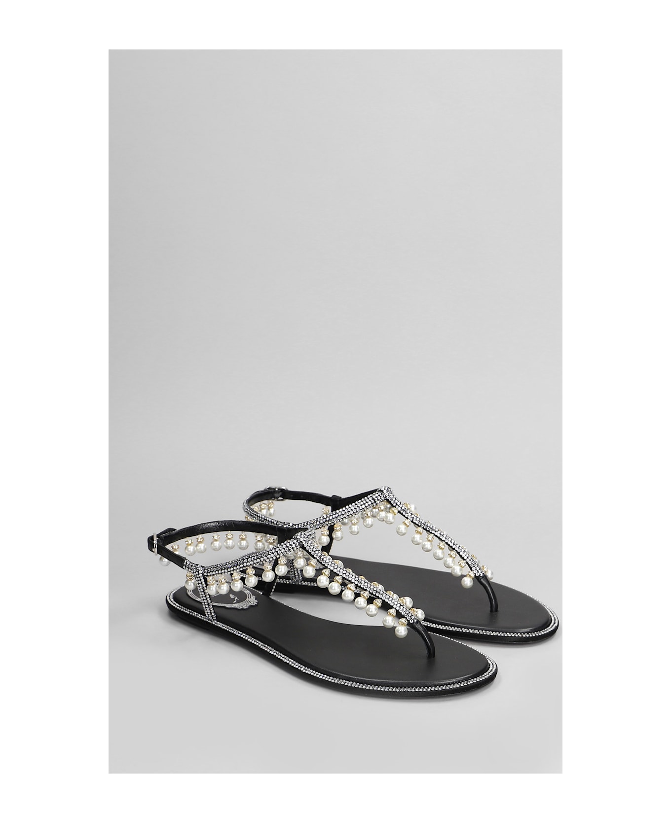 René Caovilla Diana Flats In Black Leather - black