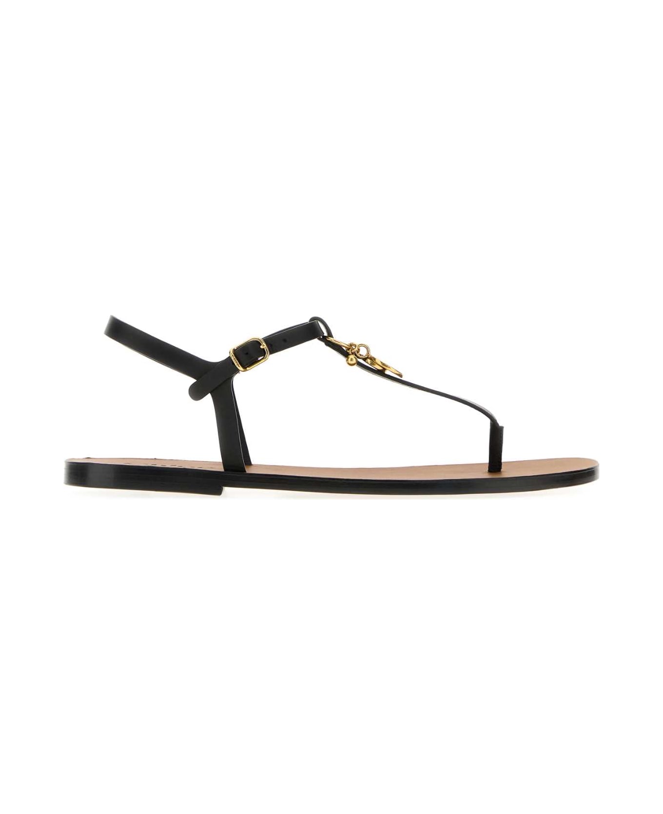 Chloé Black Leather Chloã© Charms Thong Sandals - BLACK
