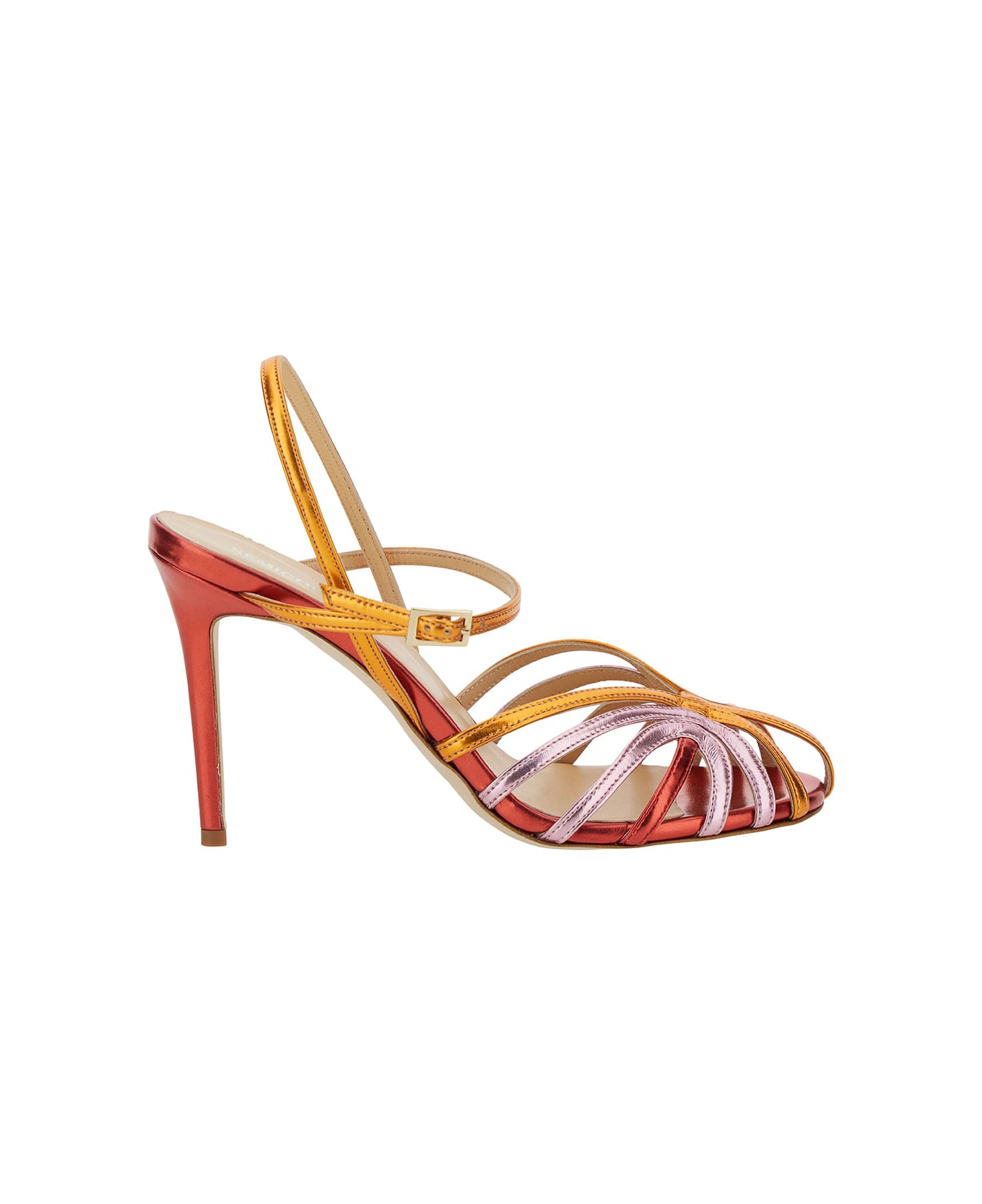SEMICOUTURE Tricolor Mirrored Sandal With Front Cage In Faux Leather Woman - Multicolor サンダル