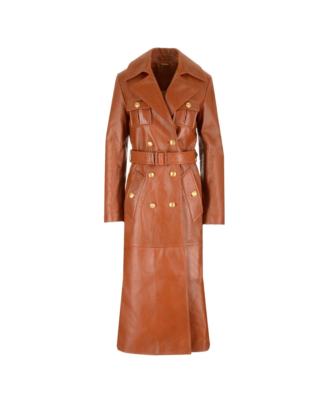 Chloé Leather Military Trench Coat - Brown