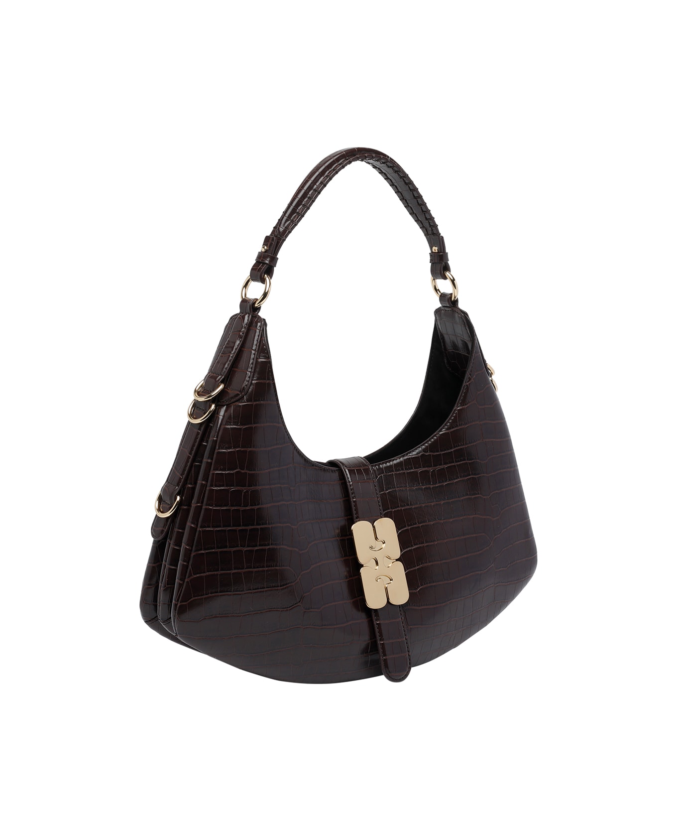 Ganni Small Croco Kat Shoulder Bag - Brown