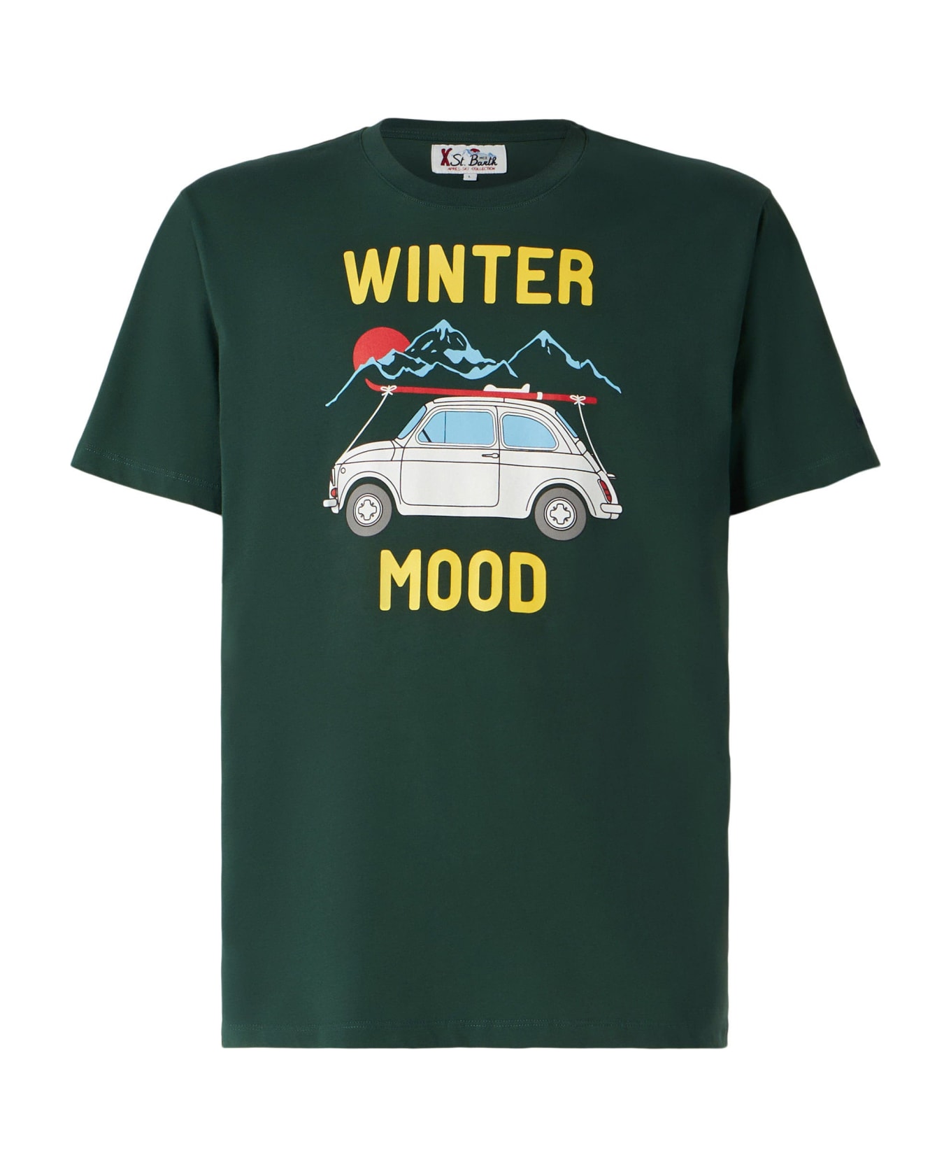 MC2 Saint Barth Man Forest Green T-shirt With Car Print | Fiat 500 Special Edition - GREEN