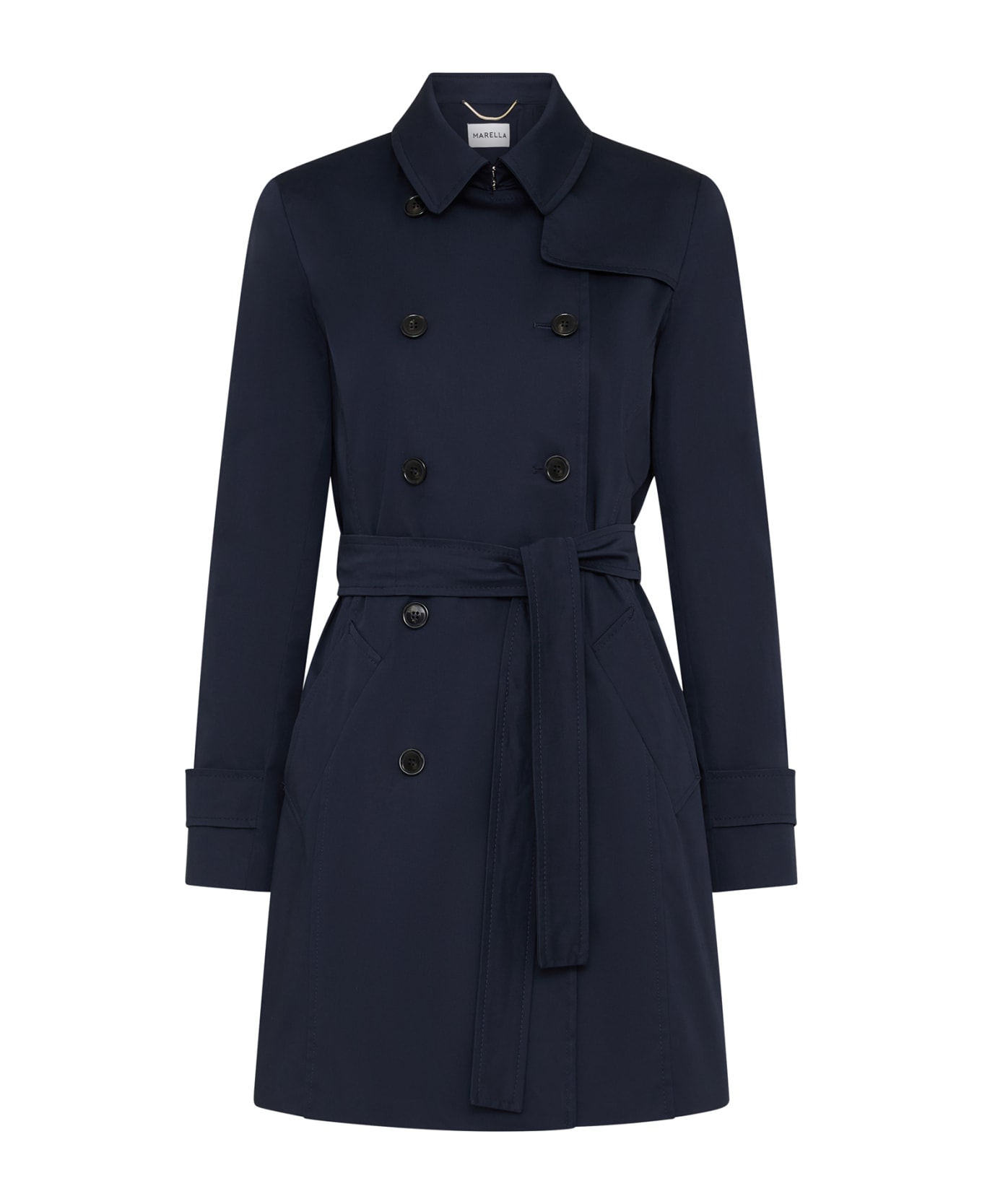 Marella Navy Blue Waterproof Double-breasted Trench Coat - Blu レインコート