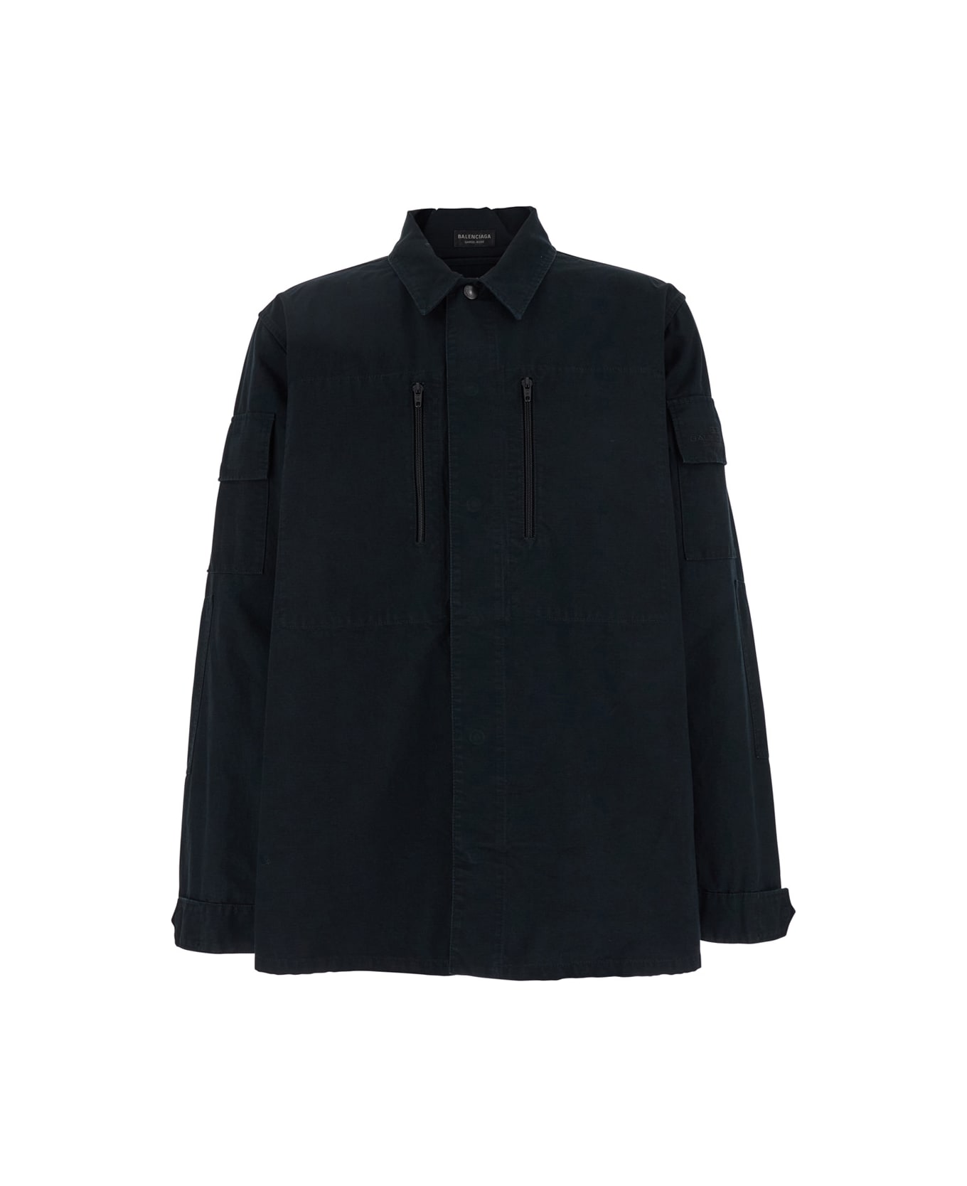 Balenciaga Dark Gray Shirt With Patched Chest Pockets In Ripstop Cotton Man - Grey