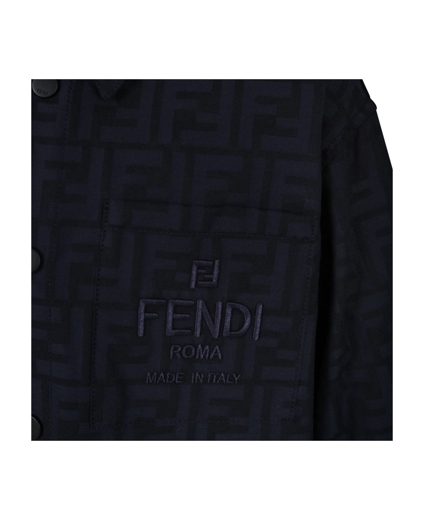 Fendi Blue Jacket For Boy With All-over Ff Logo - Navy