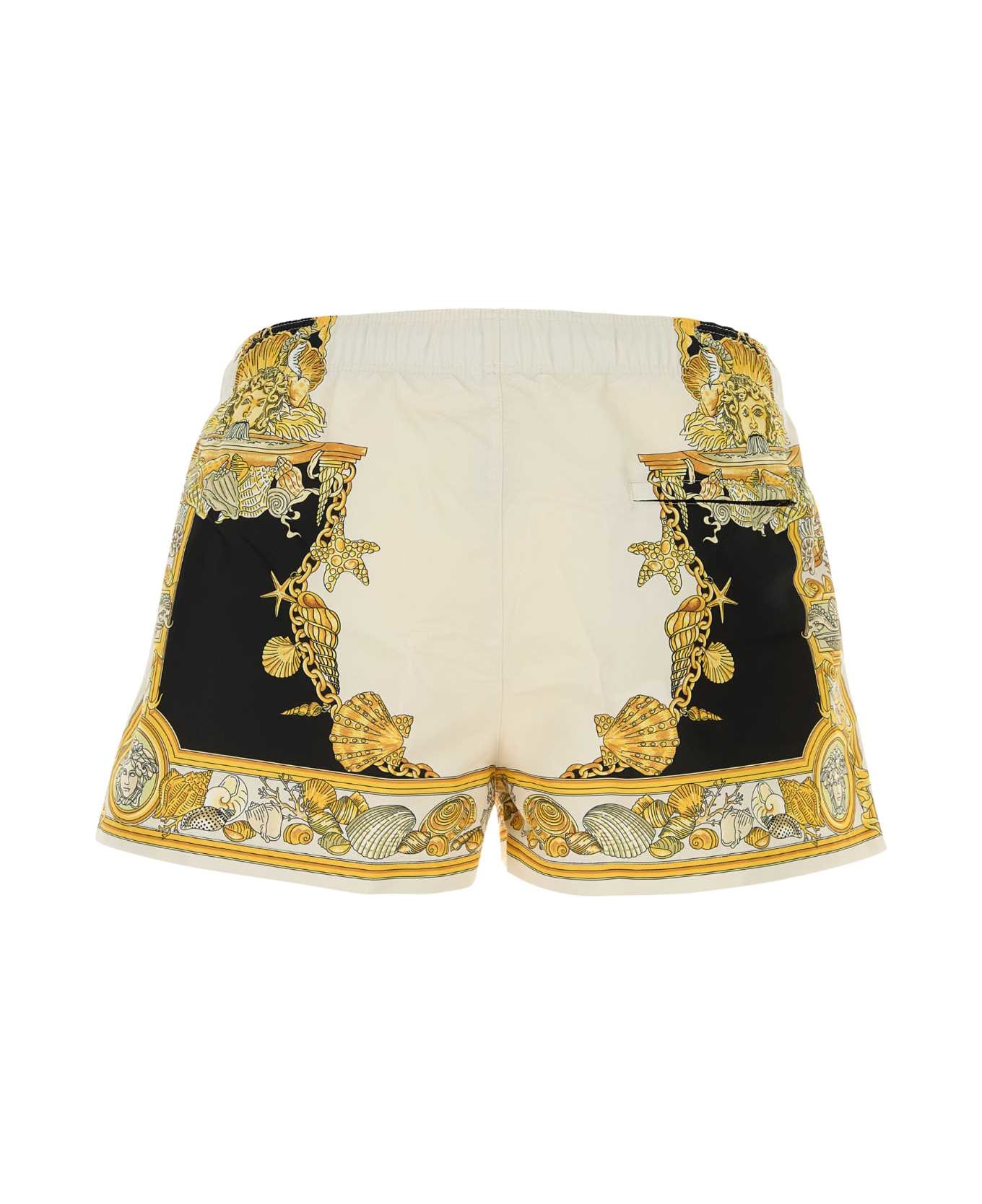 Versace Printed Polyester Swimming Shorts - IVORYBLACKGOLD