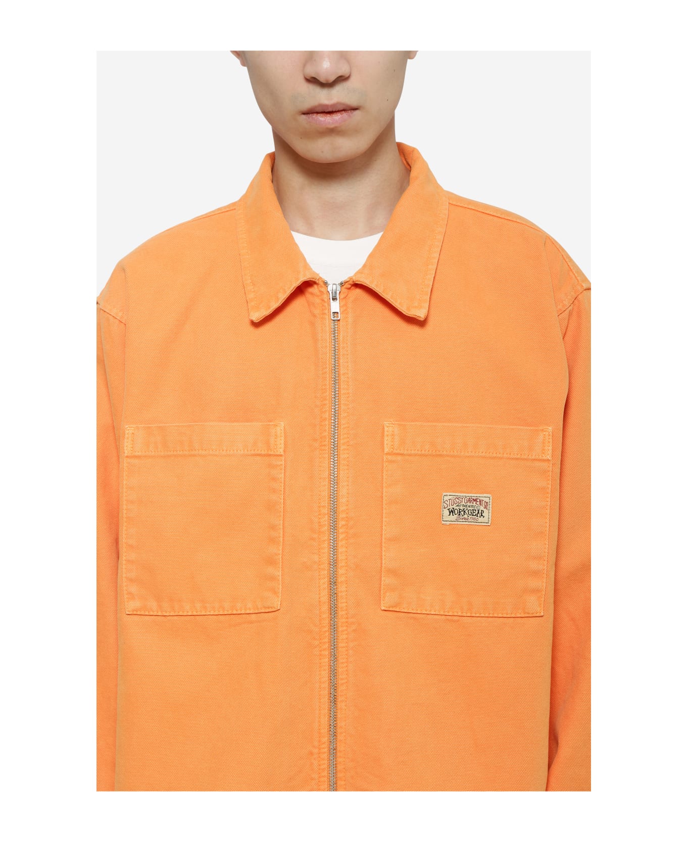 Stussy Washed Canvas Zip Shirt - orange シャツ