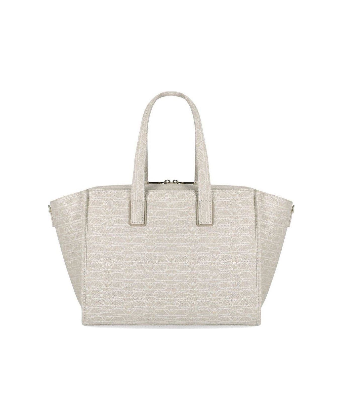 Emporio Armani All-over Monogram Medium Shopper Bag - Natural