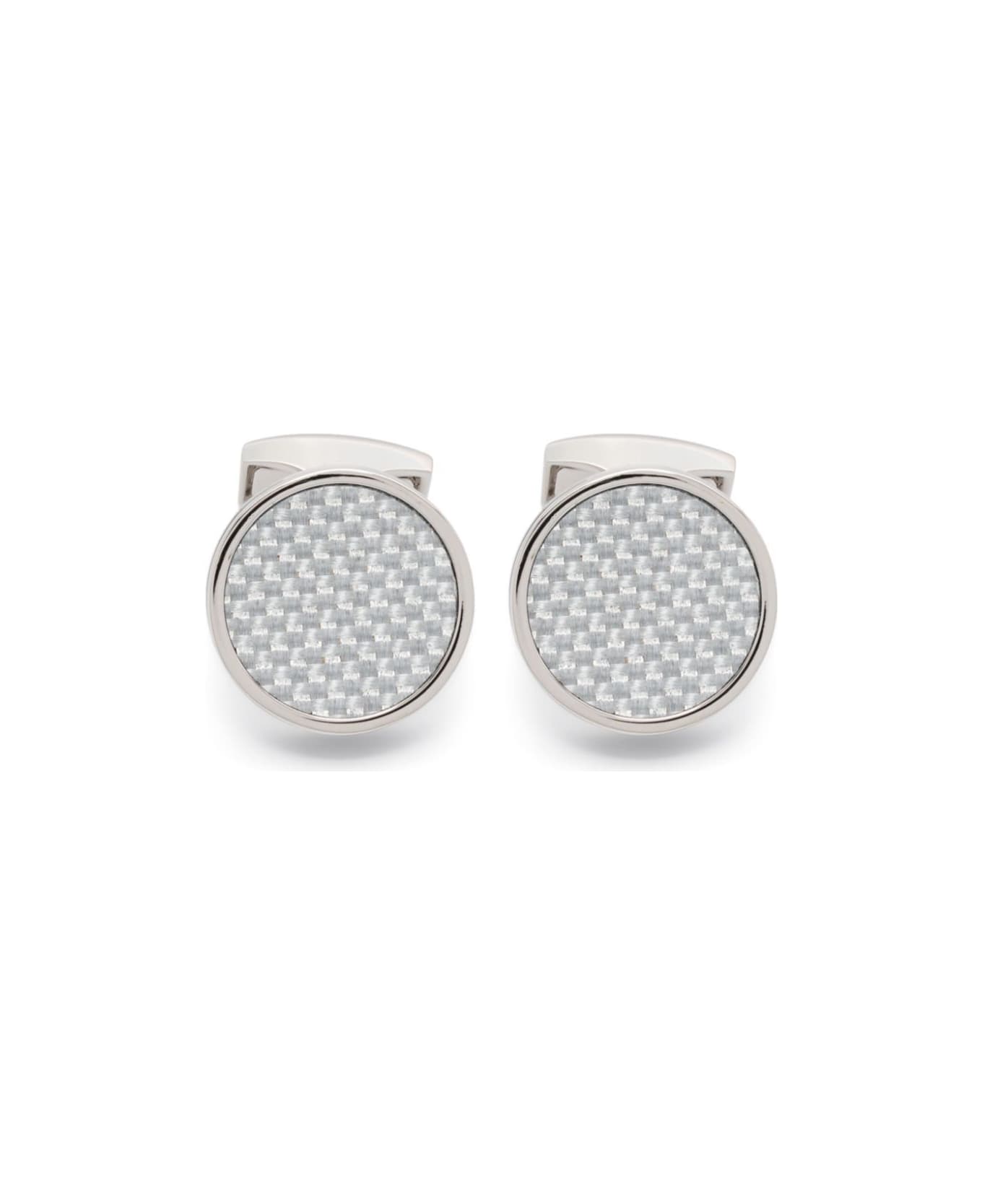 Tateossian Cufflinks Round Palladium Alutex Enamel Grey - Silver