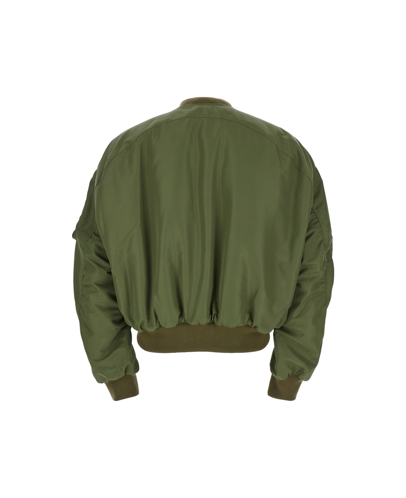 JORDANLUCA Green Cropped Bomber Jacket With One Zip Pocket On The Sleeve In Tech Fabric Man - Green