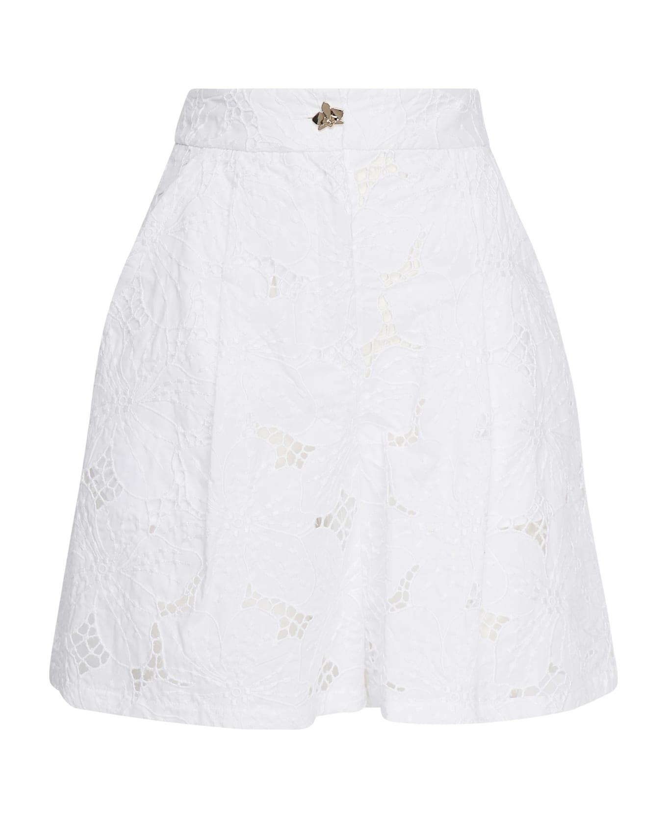 Genny Shorts With Orchid Embroidery - White