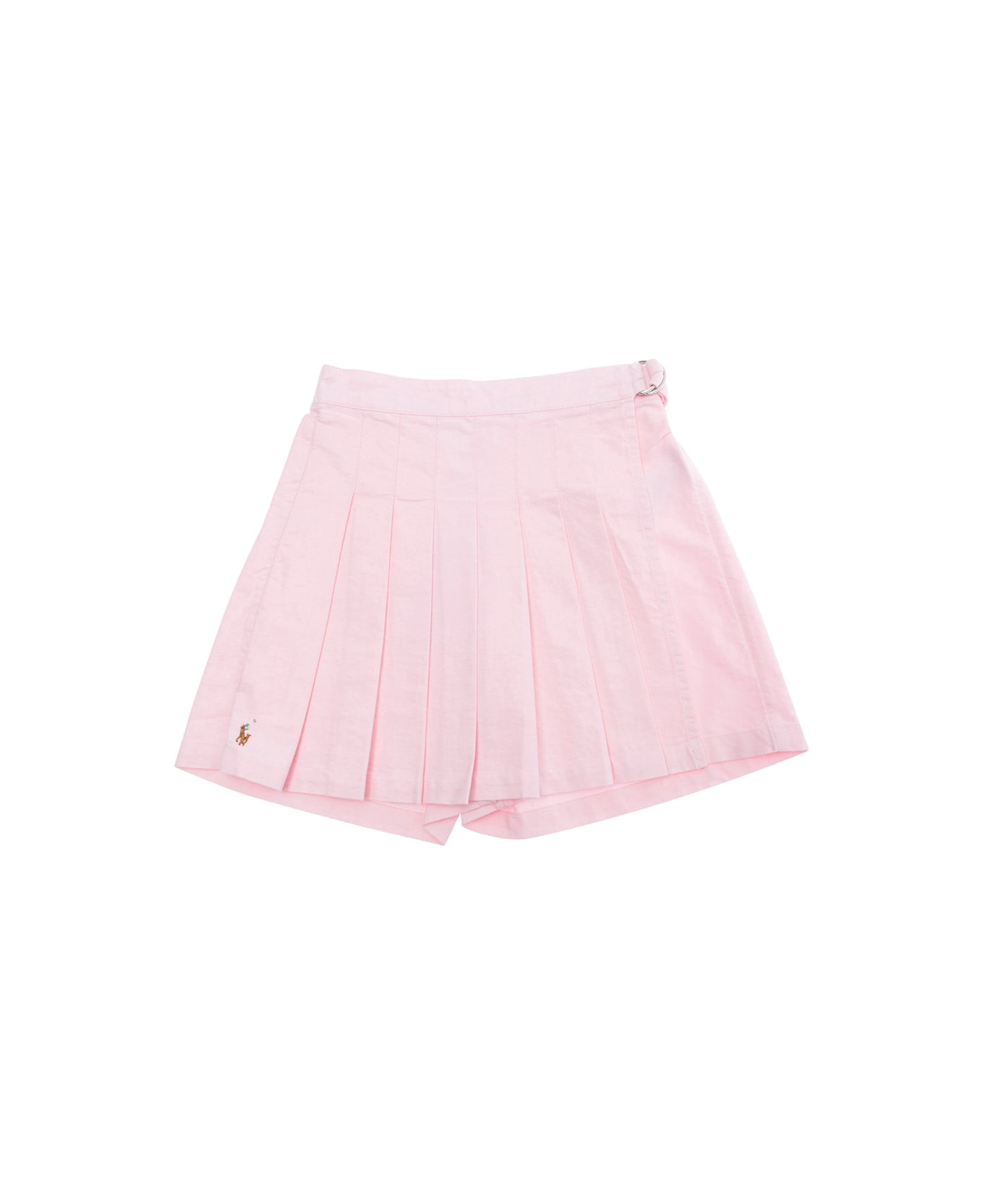 Polo Ralph Lauren Pink Shorts With Embroidered Pony And Pleated Details On The Front In Cotton Girl - Pink