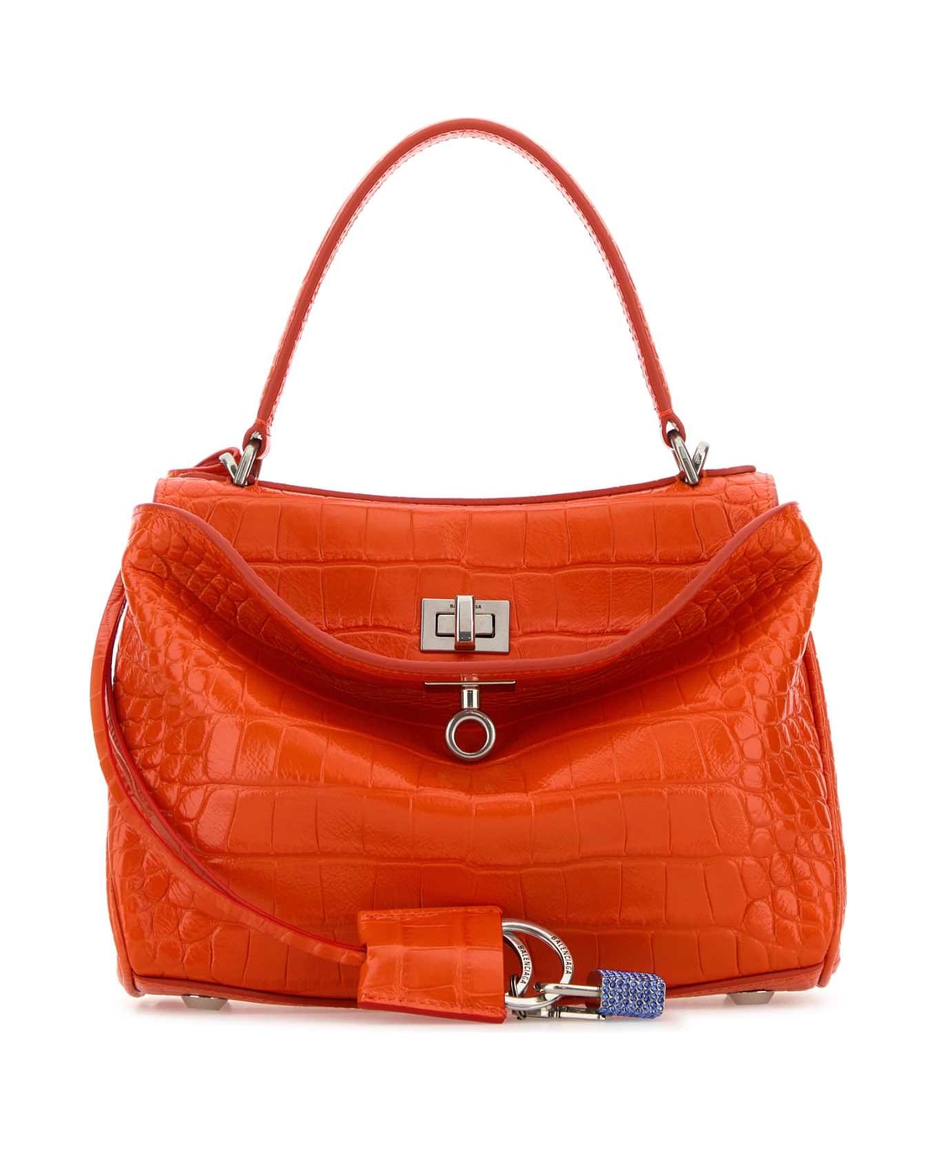 Balenciaga Orange Leather Mini Rodeo Handbag - POP ORANGE/BLUE