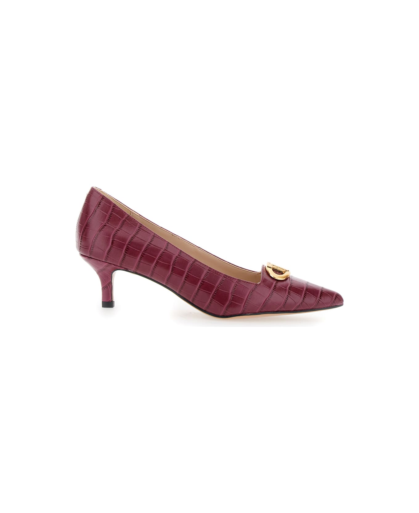 TwinSet Bordeaux Pumps With Low Stiletto Heel And Embissed Crocodile Effect In Leather Woman - Red