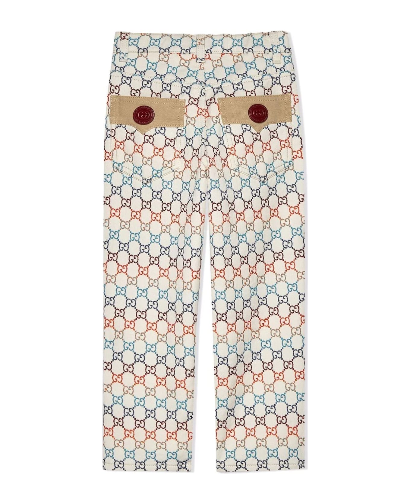 Gucci Ivory Multicolour Gg Cotton Jacquard Trousers - Multicolor