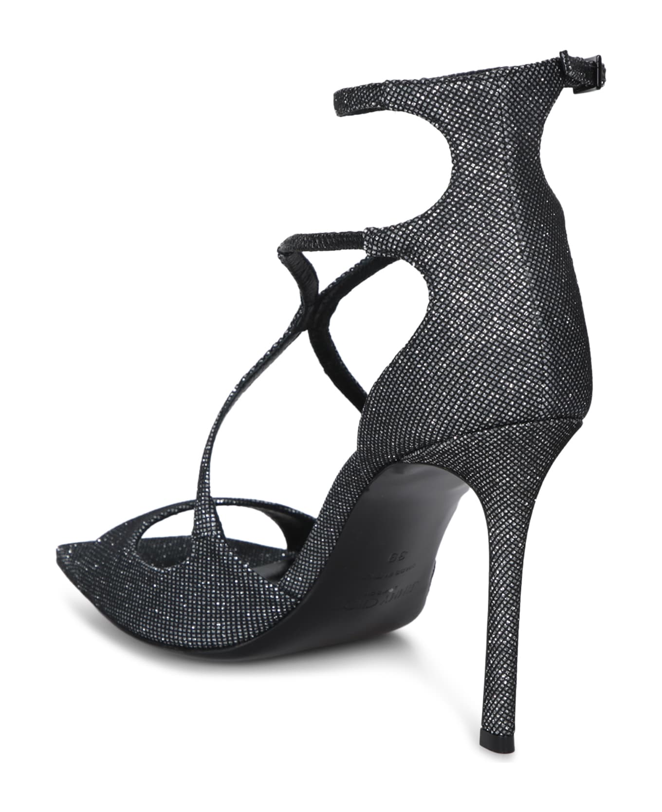 Jimmy Choo Azia 95 Glitter Cosmo Black Sandals - Black