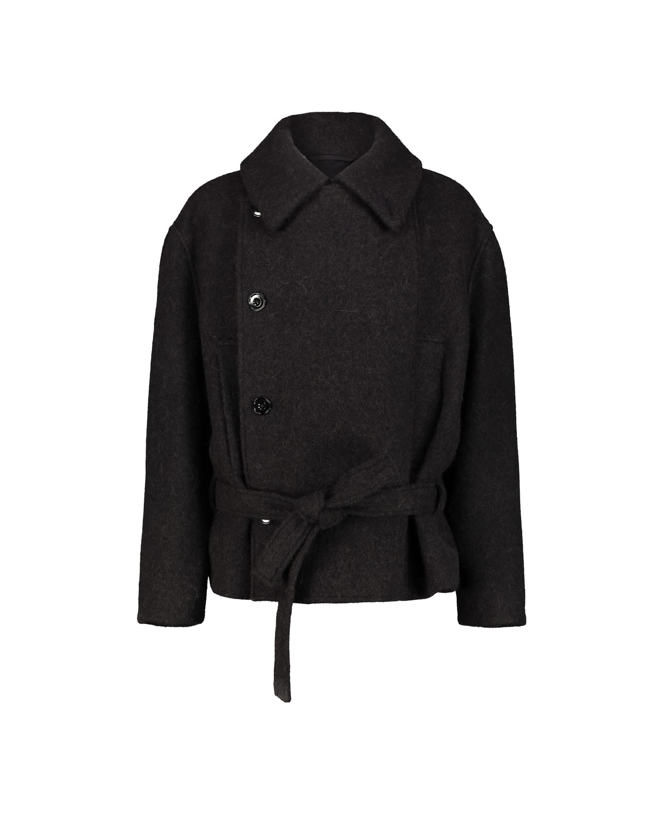 Lemaire Short Asymmetrical Bathrobe Coat - Black