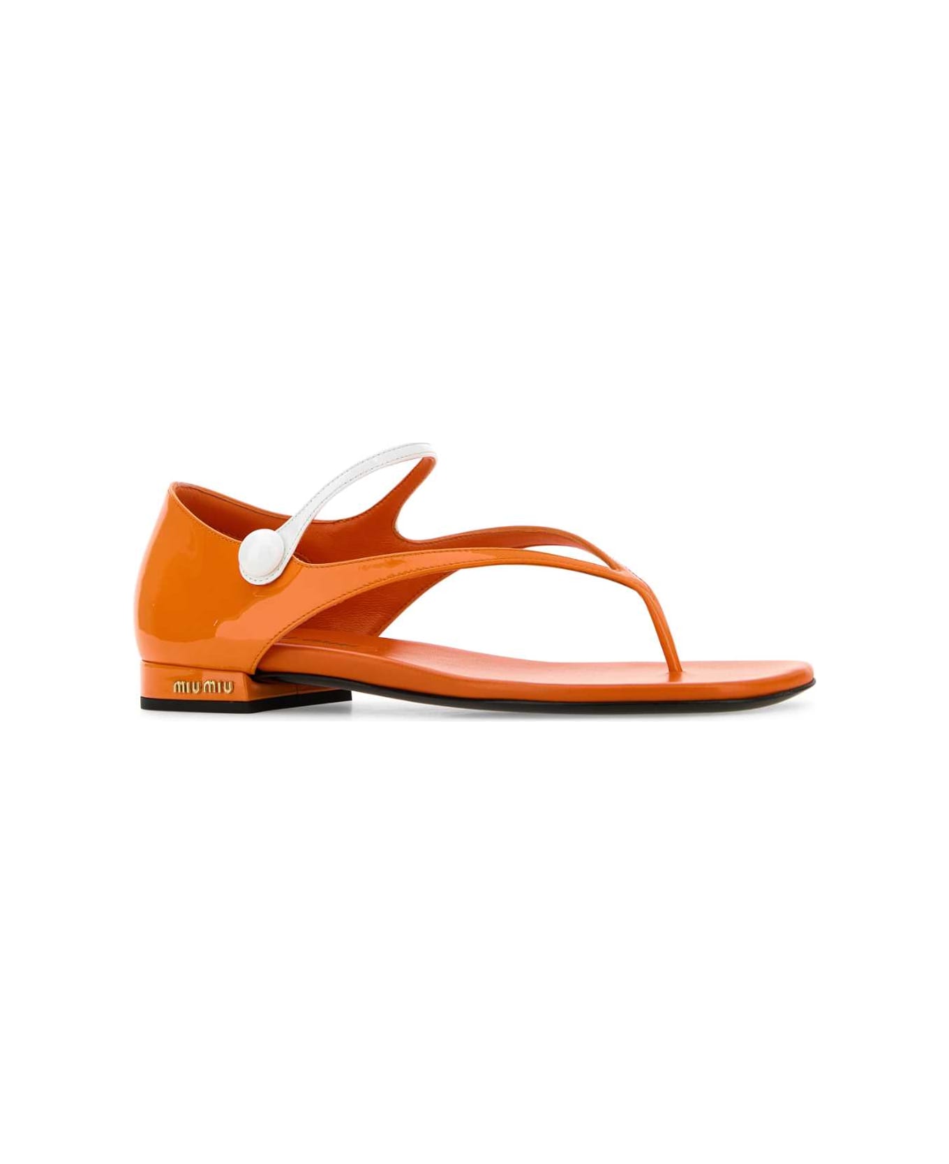 Miu Miu Orange Leather Thong Sandals - ARANCIOBIANCO