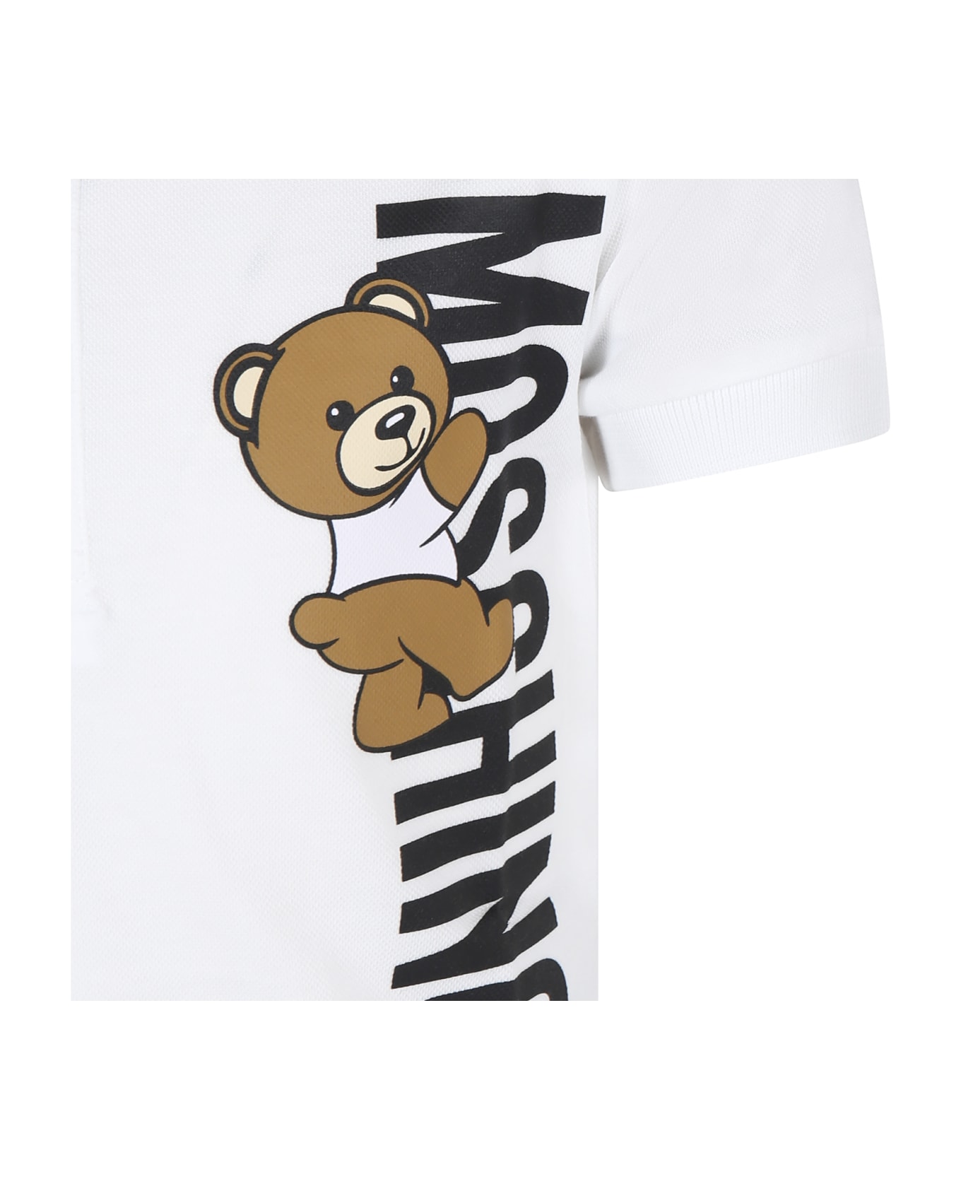Moschino White Polo Shirt For Boy With Teddy Bear And Logo - White