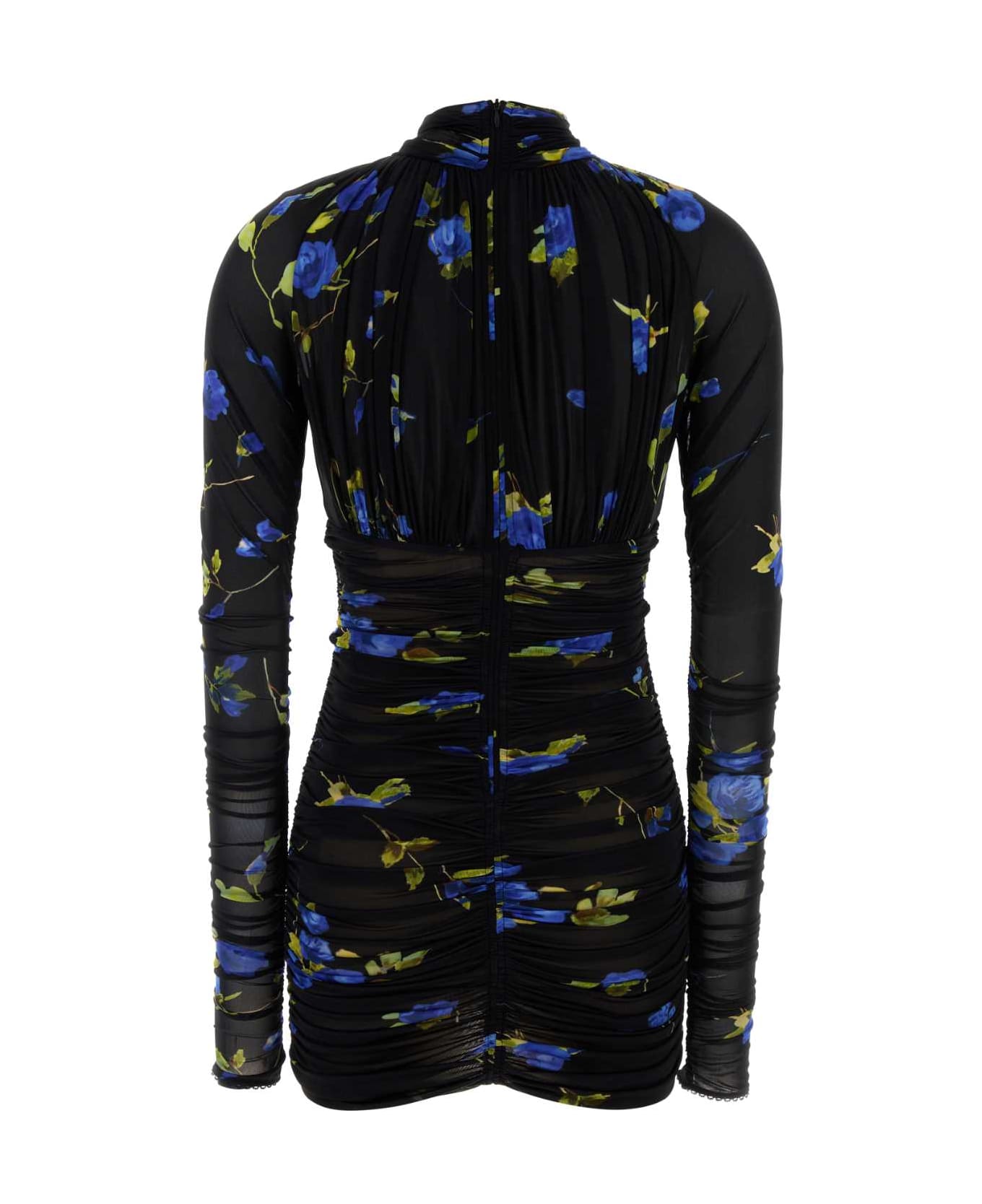 Blumarine Printed Jersey Mini Dress - BLACK\BRILLIANT BLUE