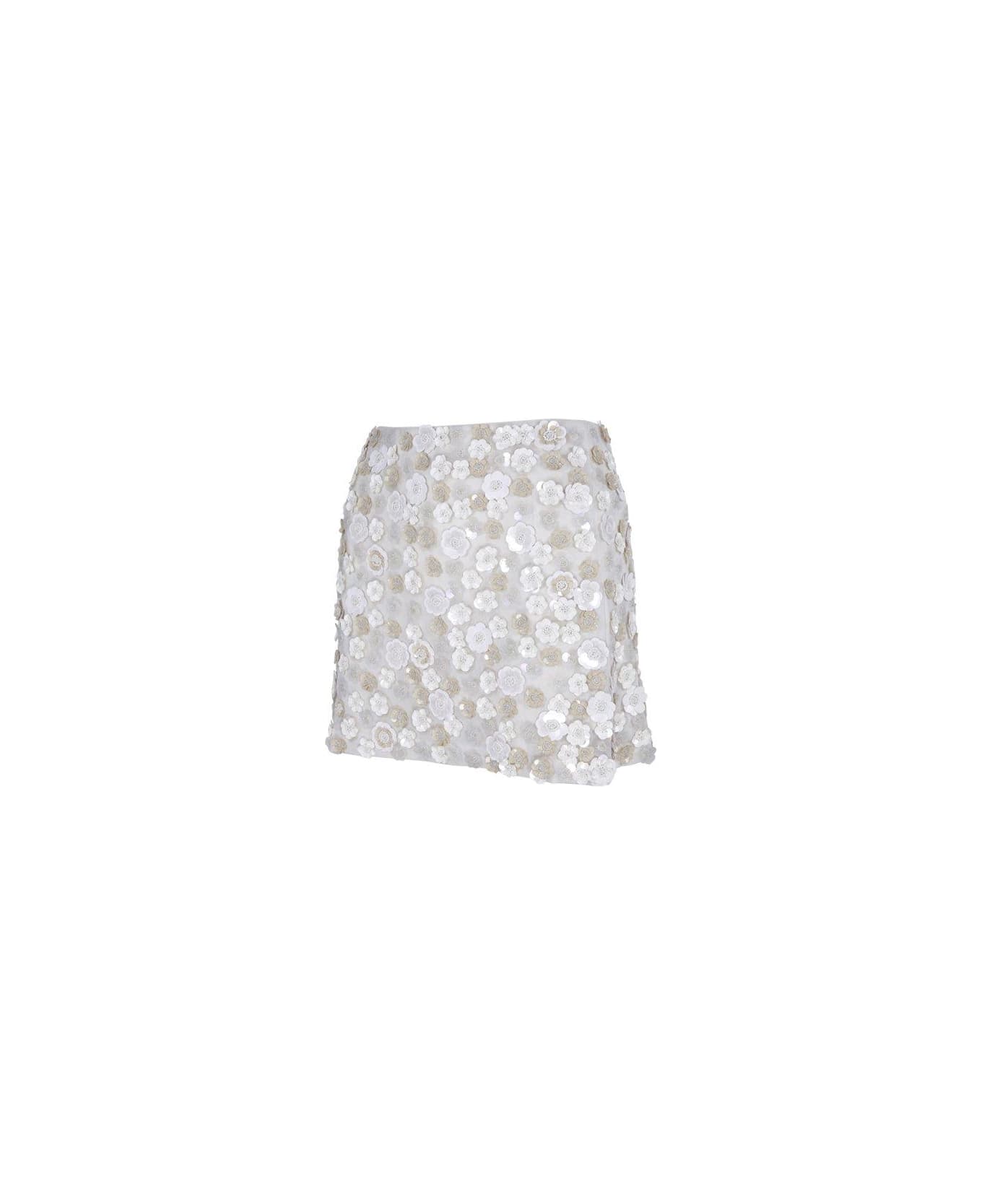 Parosh Sequin-embellished Straight Hem Mini Skirt - CREAM スカート