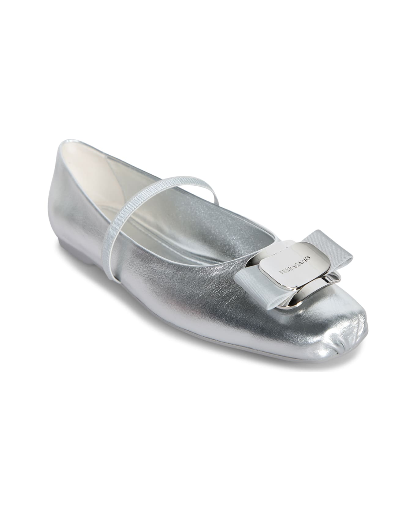 Ferragamo New Vara Silver Ballerina Shoes - Metallic