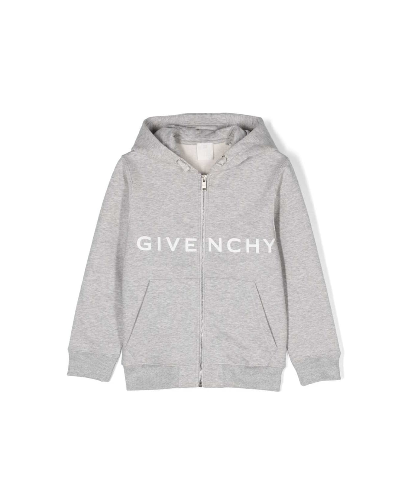 Givenchy Grey Hoodie And Contrasting Maxi Logo Print In Cotton Boy