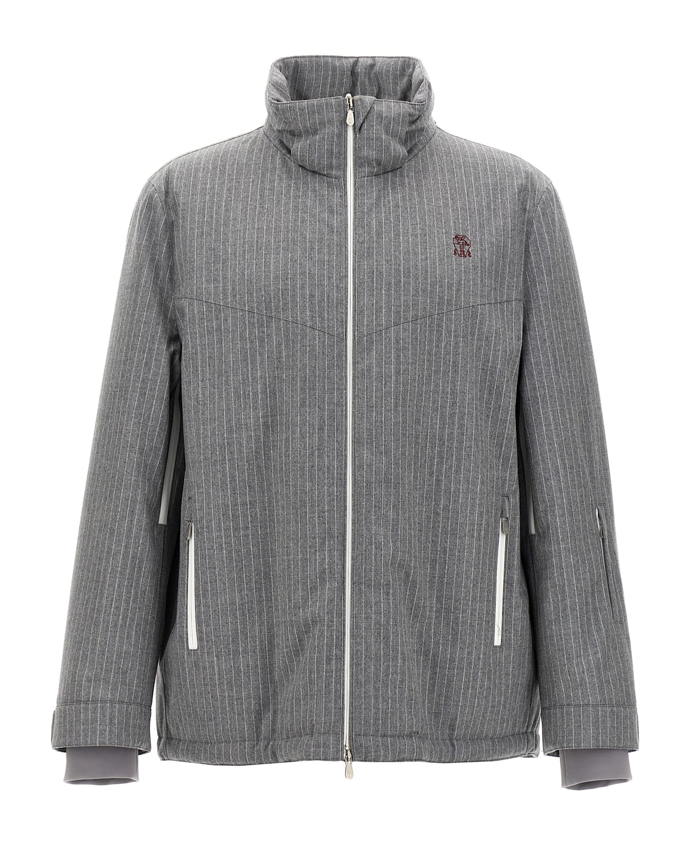 Brunello Cucinelli Pinstriped Bomber Jacket - Gray