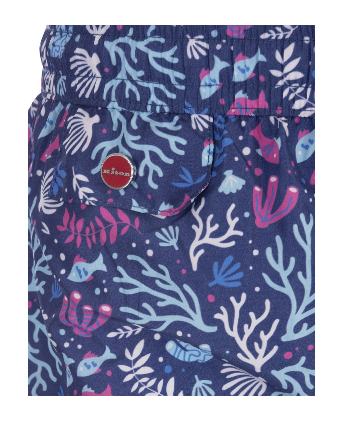 Kiton Blue Swim Shorts With Fish And Coral Pattern - Blue