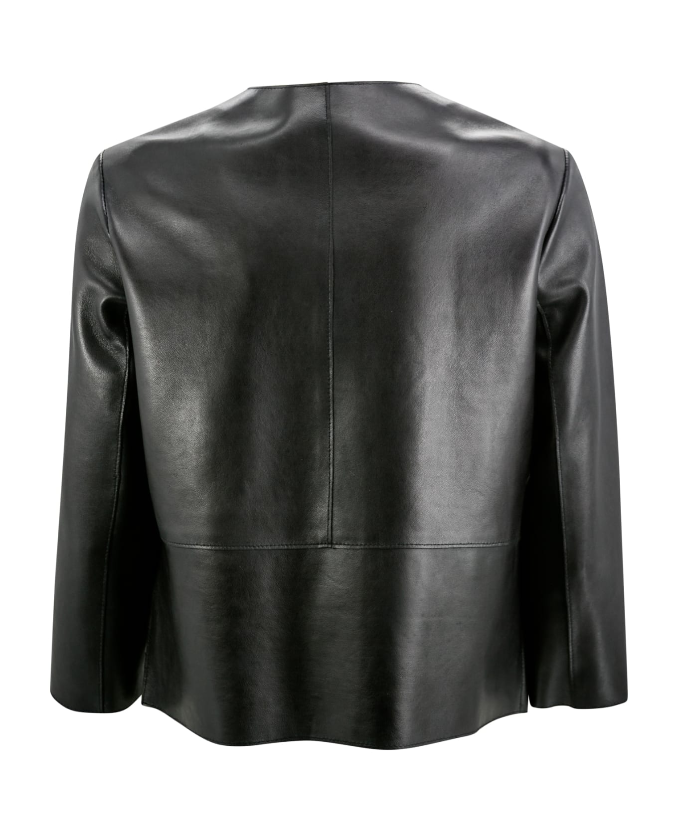 Parosh Cropped Button-up Leather Jacket - Black