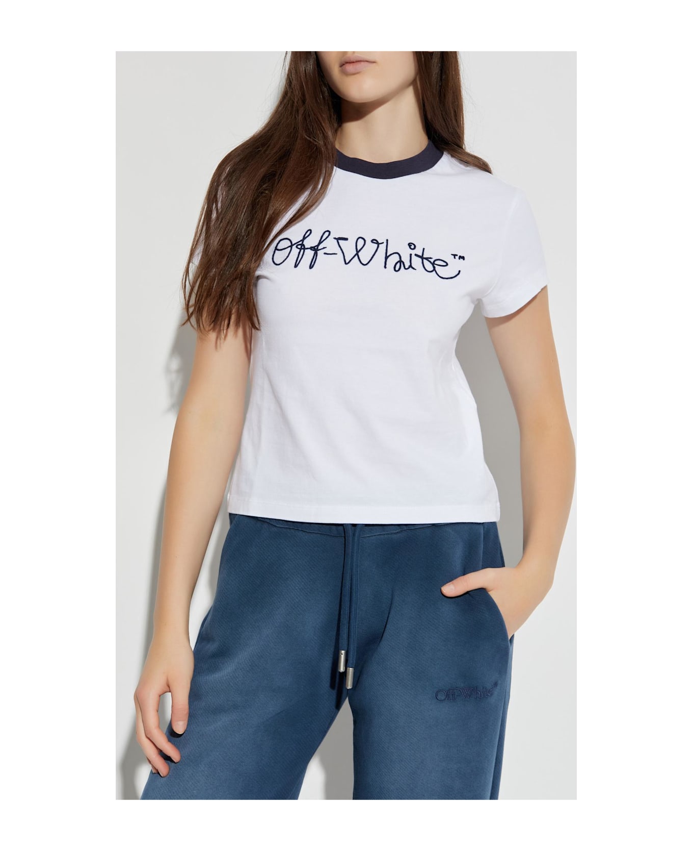 Off-White T-shirt With Logo - White E Blue Iris