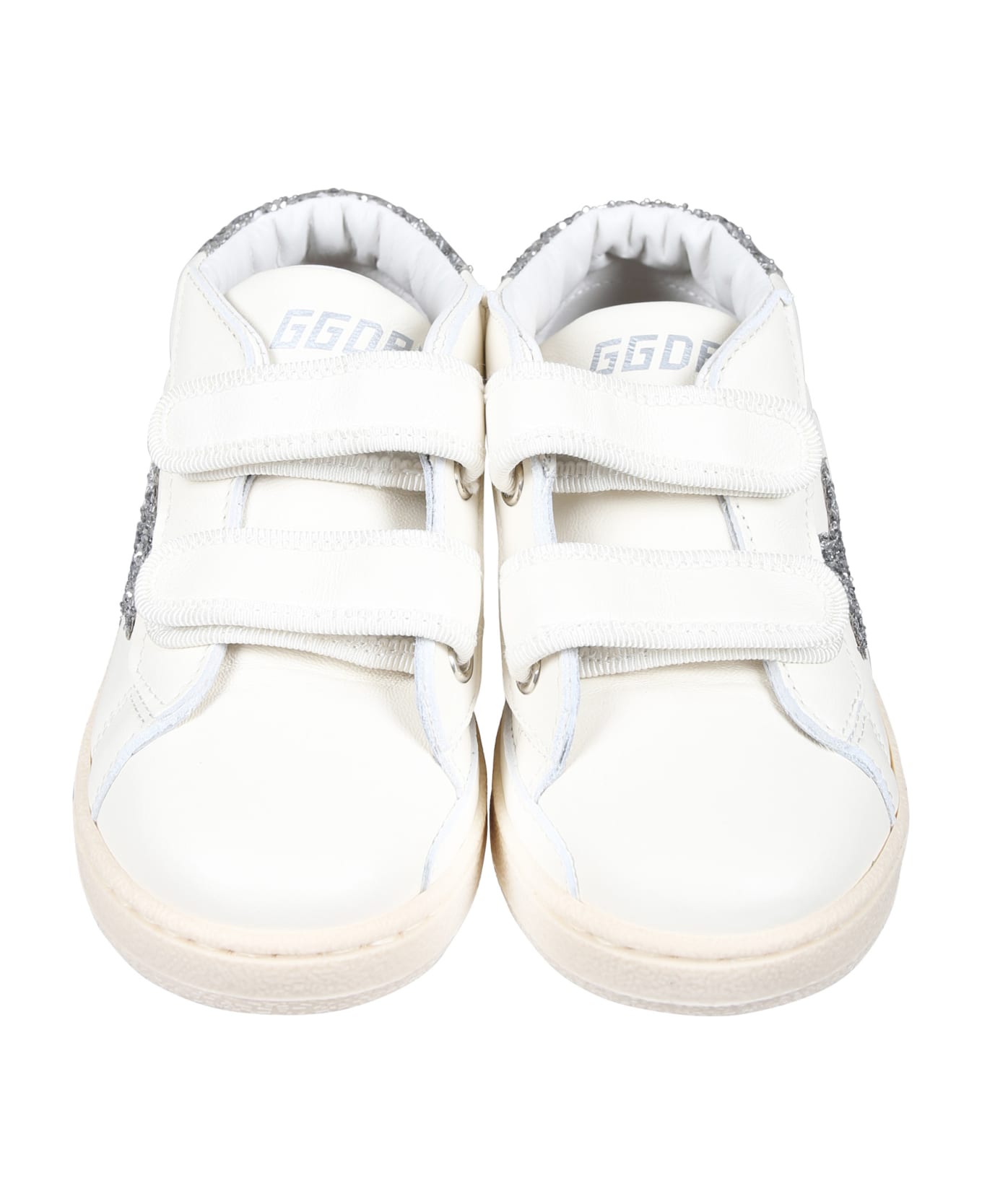 Golden Goose White June Ballstar High Sneakers For Girl With Logo - Optic White/Silver