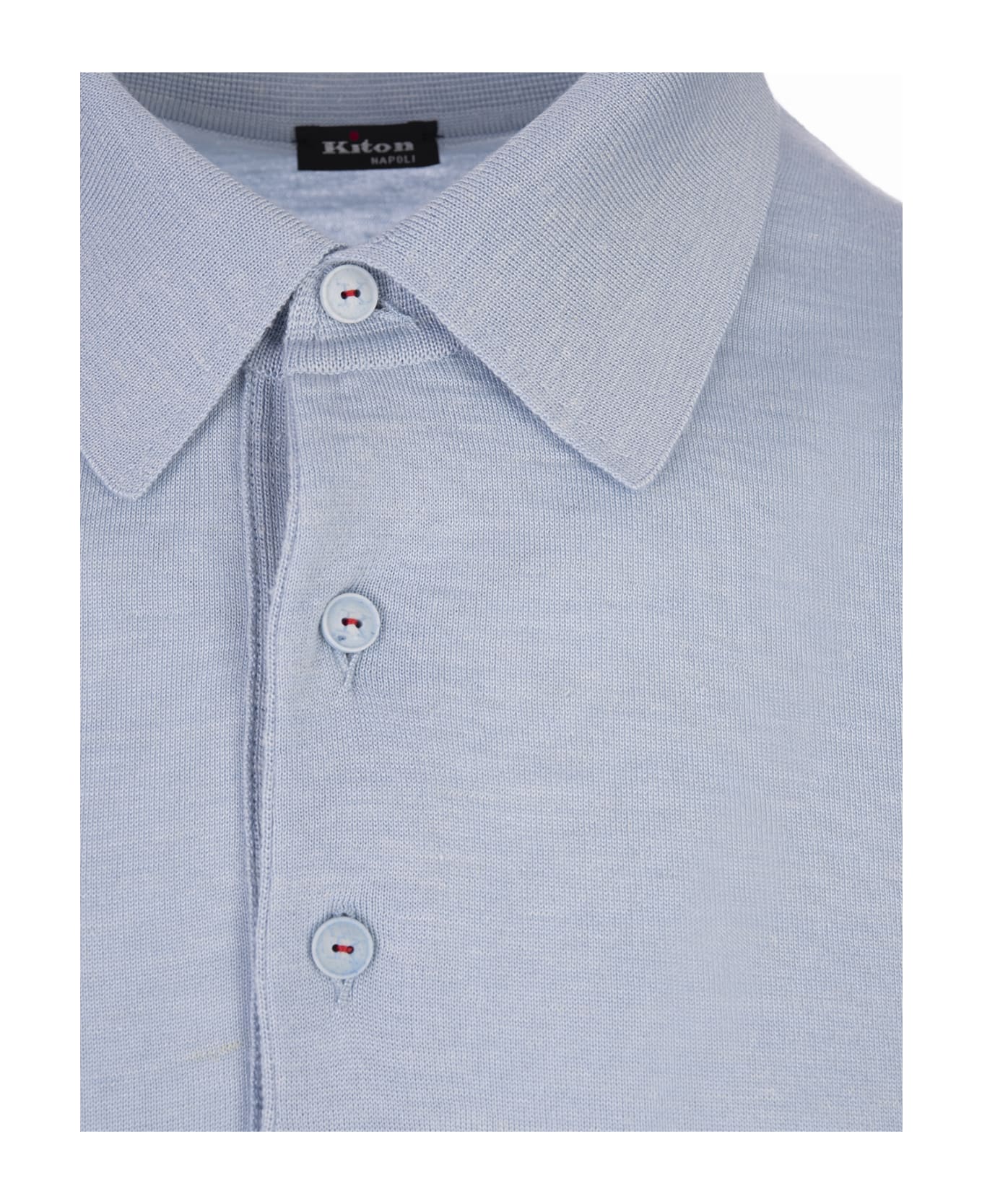 Kiton Sky Blue Knitted Short-sleeved Polo Shirt - Blue ポロシャツ