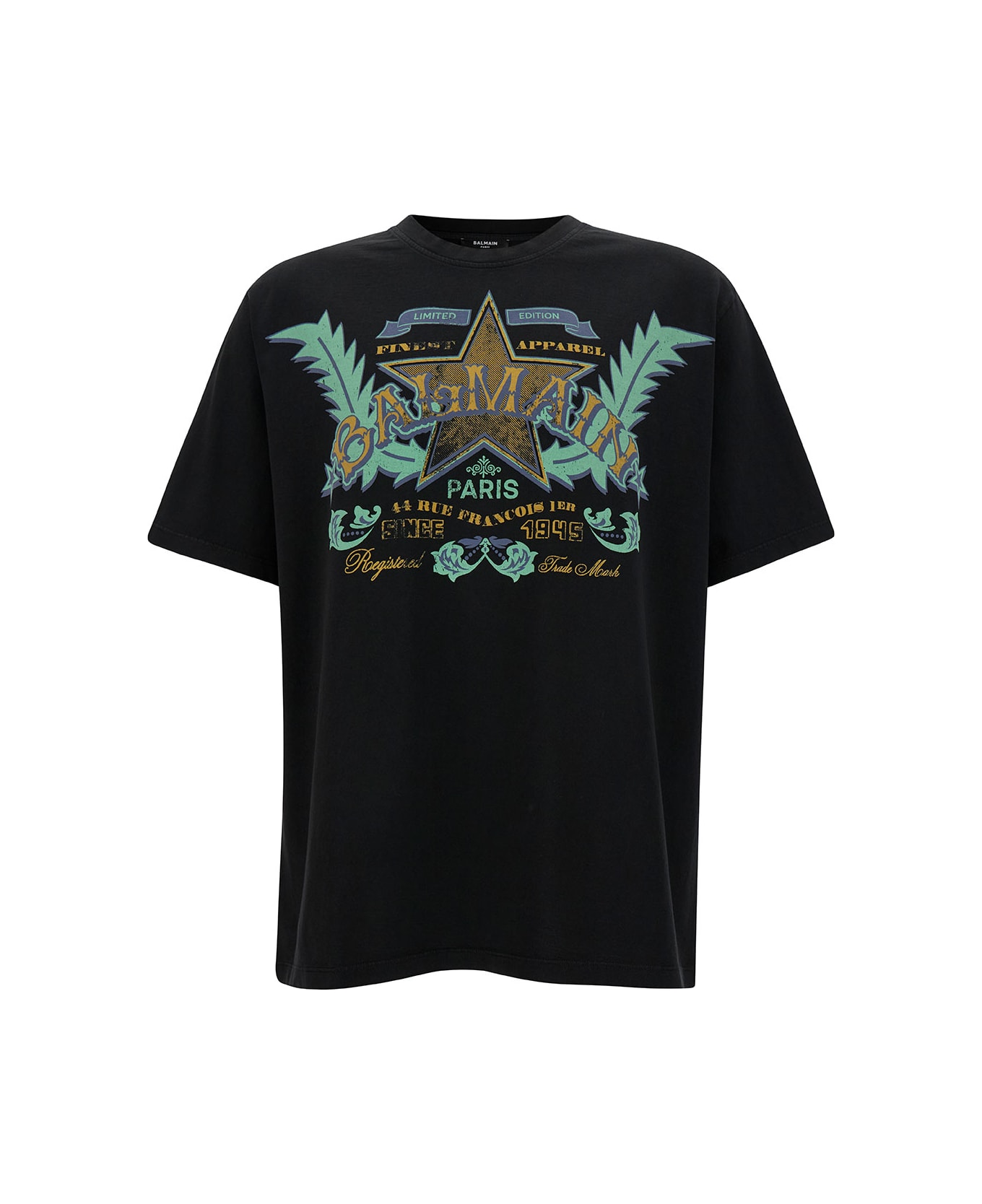 Balmain Black T-shirt With Western Graphic Print In Cotton Man - MultiColour シャツ