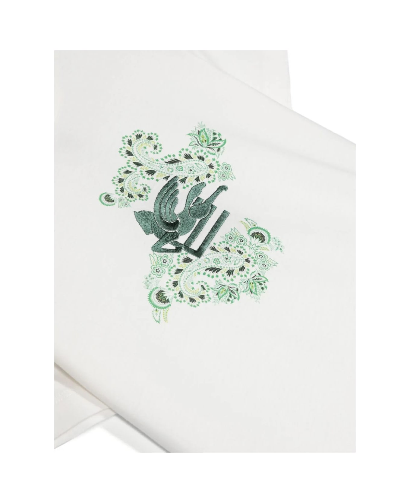 Etro White T-shirt With Green Pegasus Motif - Green