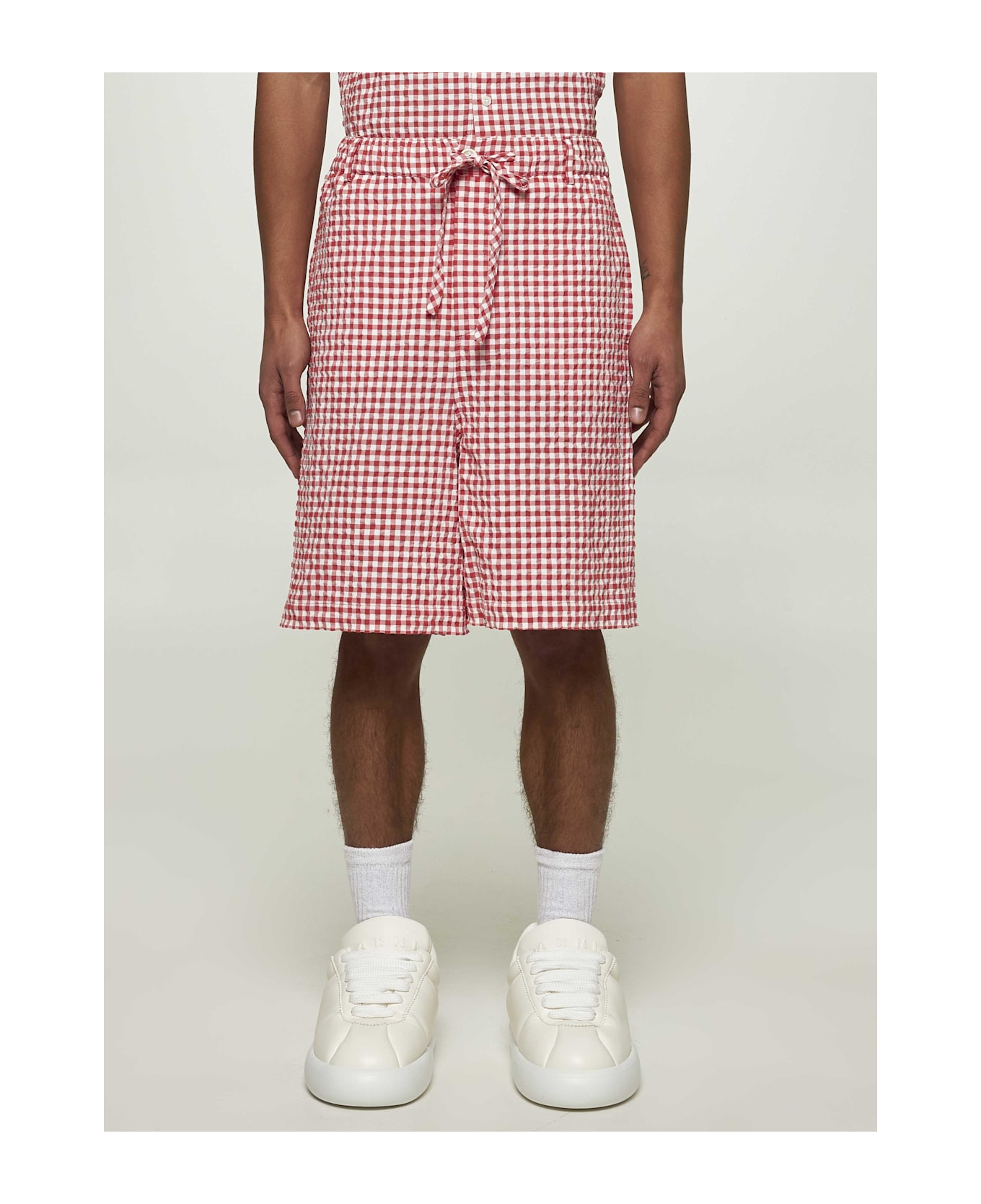 Marni Checked Seersucker Bermuda Shorts - Red