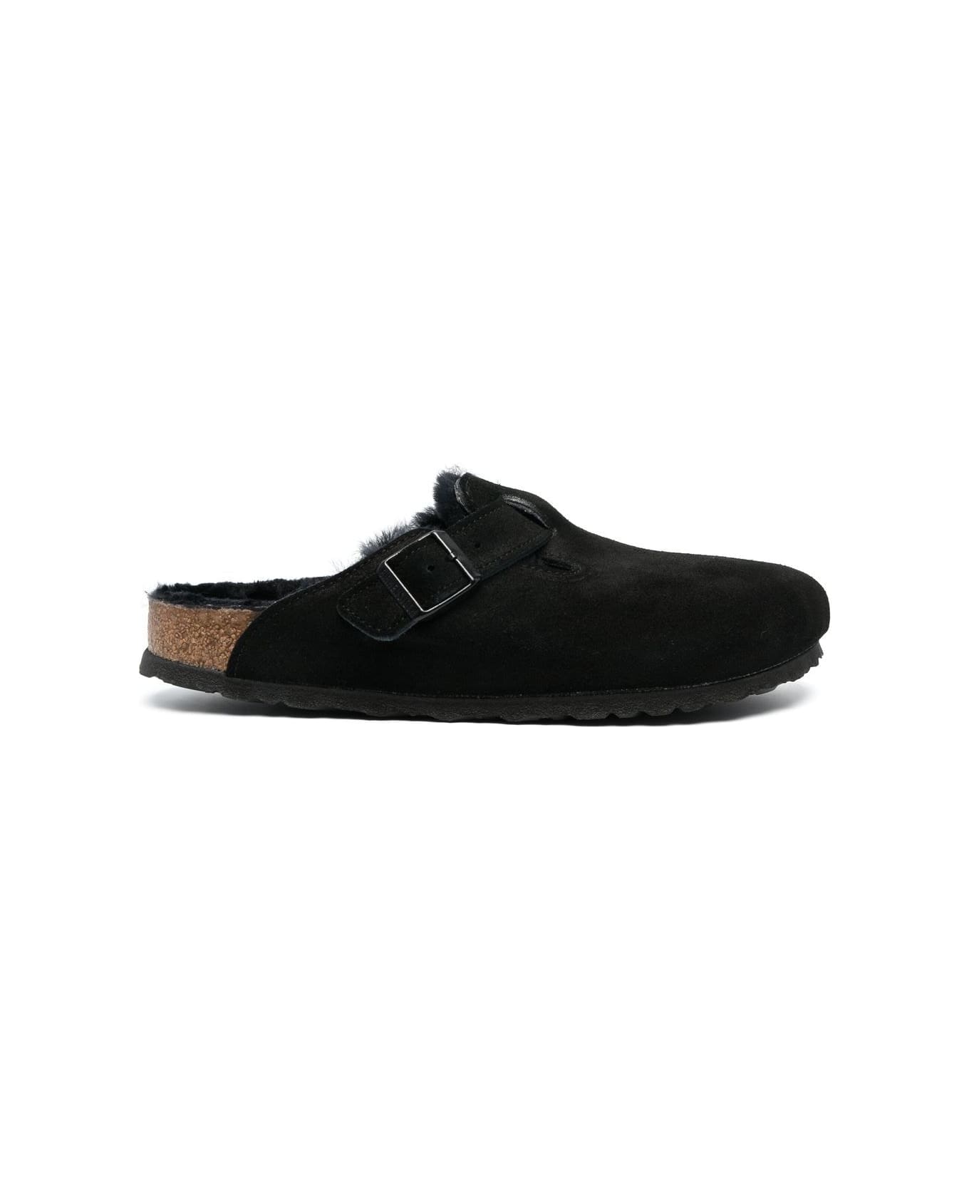 Birkenstock Boston Shearling Suede Slippers - Black