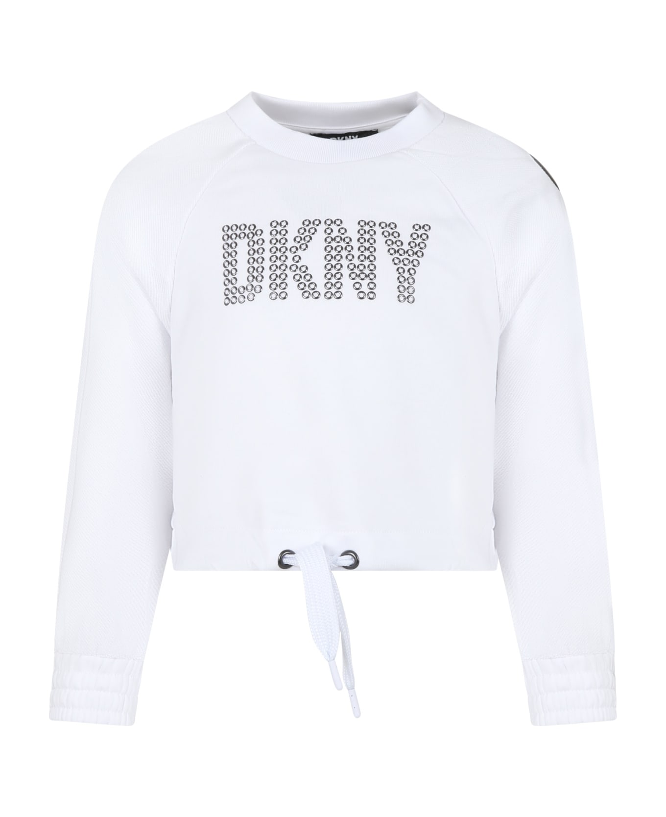 DKNY White Cropped Sweatshirt For Girl With Logo - White