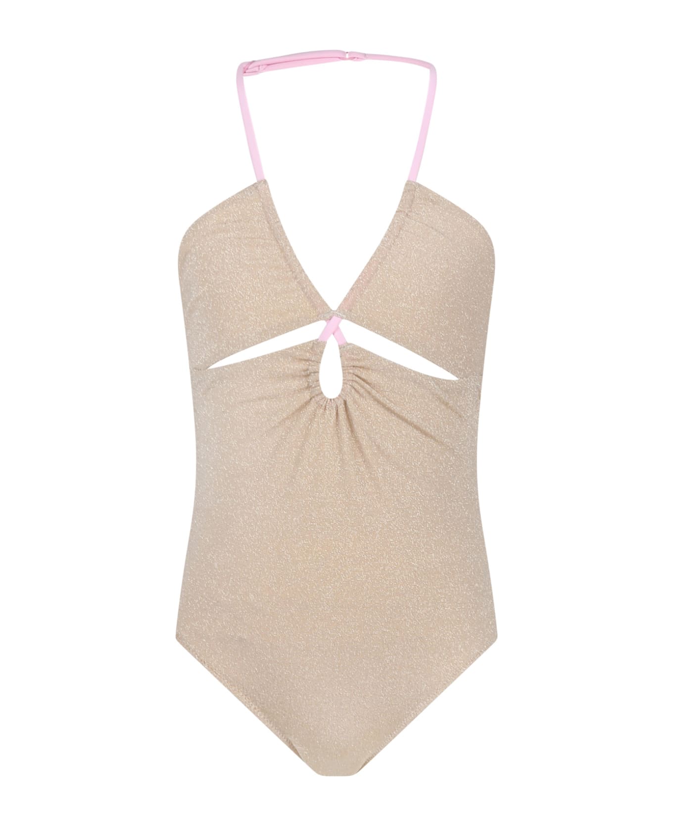 MC2 Saint Barth Gold Swimsuit For Girl With Logo - Gold