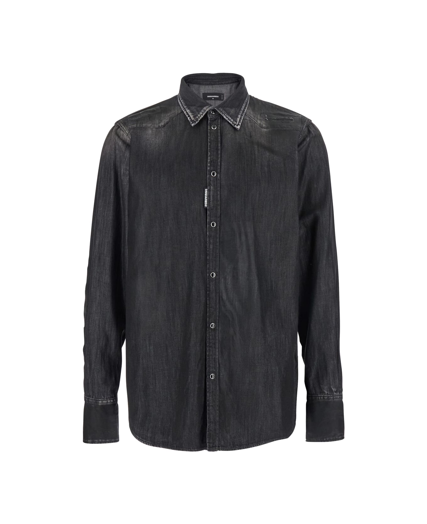 Dsquared2 'classic Western' Black Shirt With Distressed Details In Cotton Man - Black