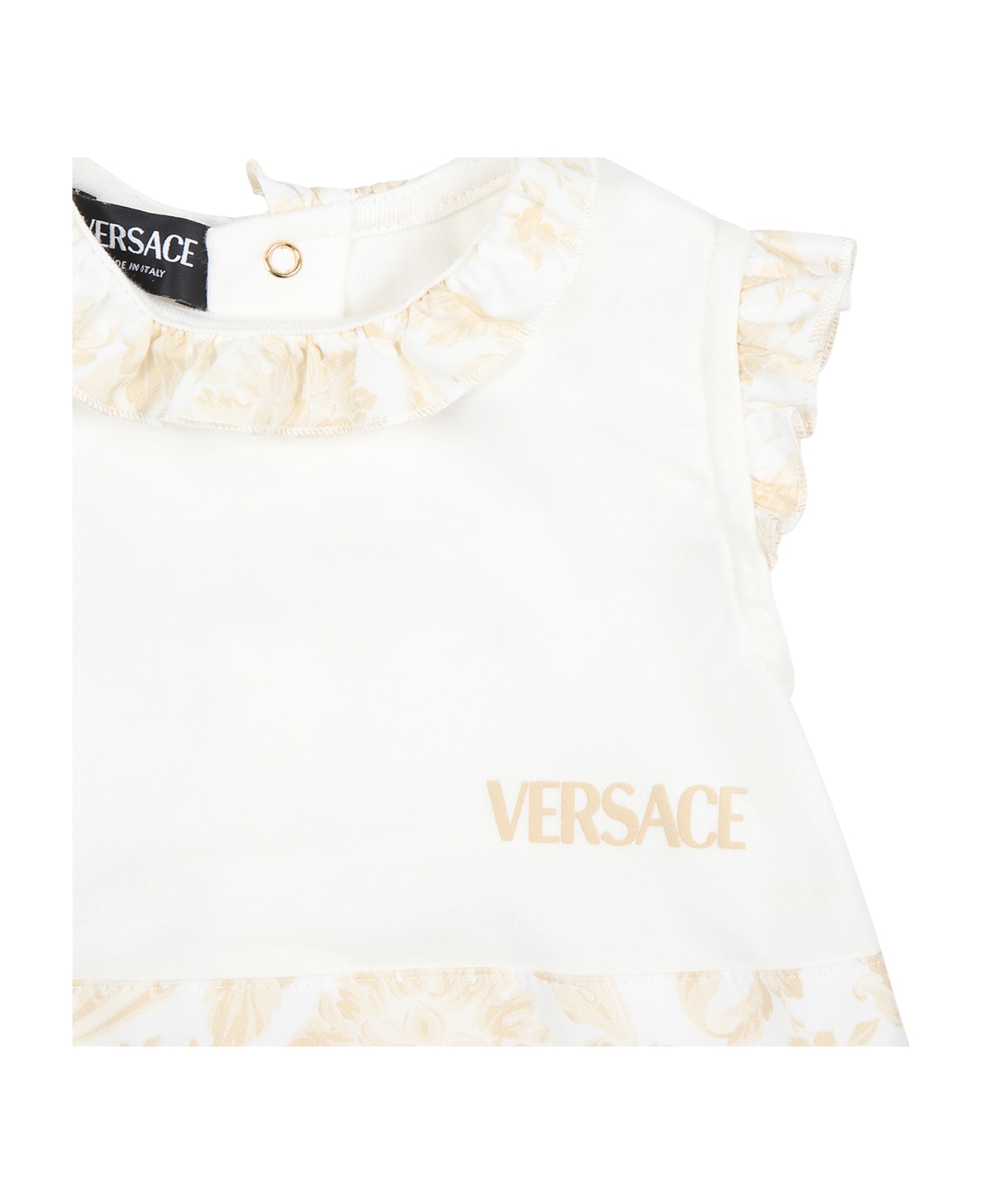 Versace Beige Romper For Babies With Baroque Print - Beige