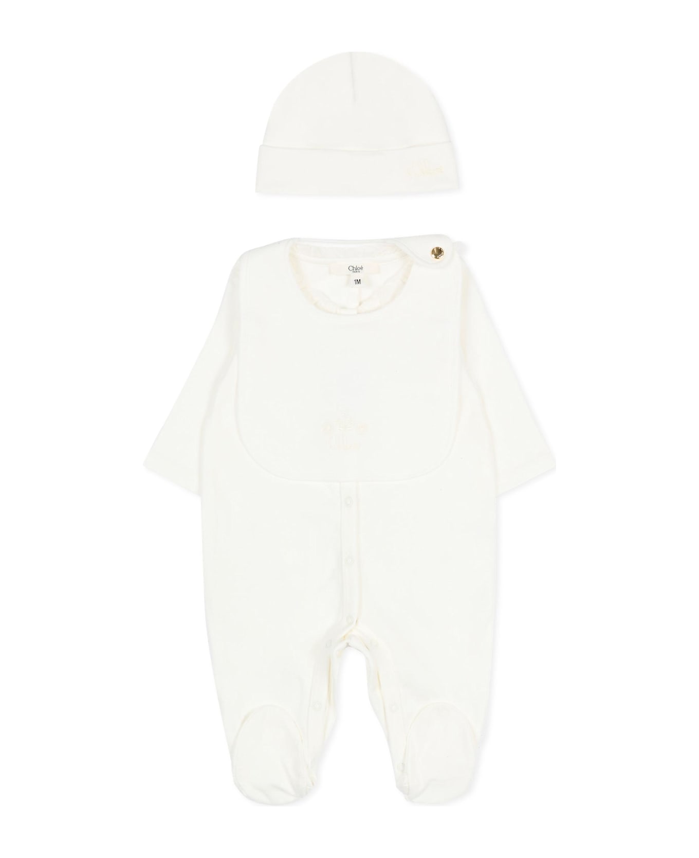 Chloé Ivory Babygrow Set For Baby Girl With Logo - White