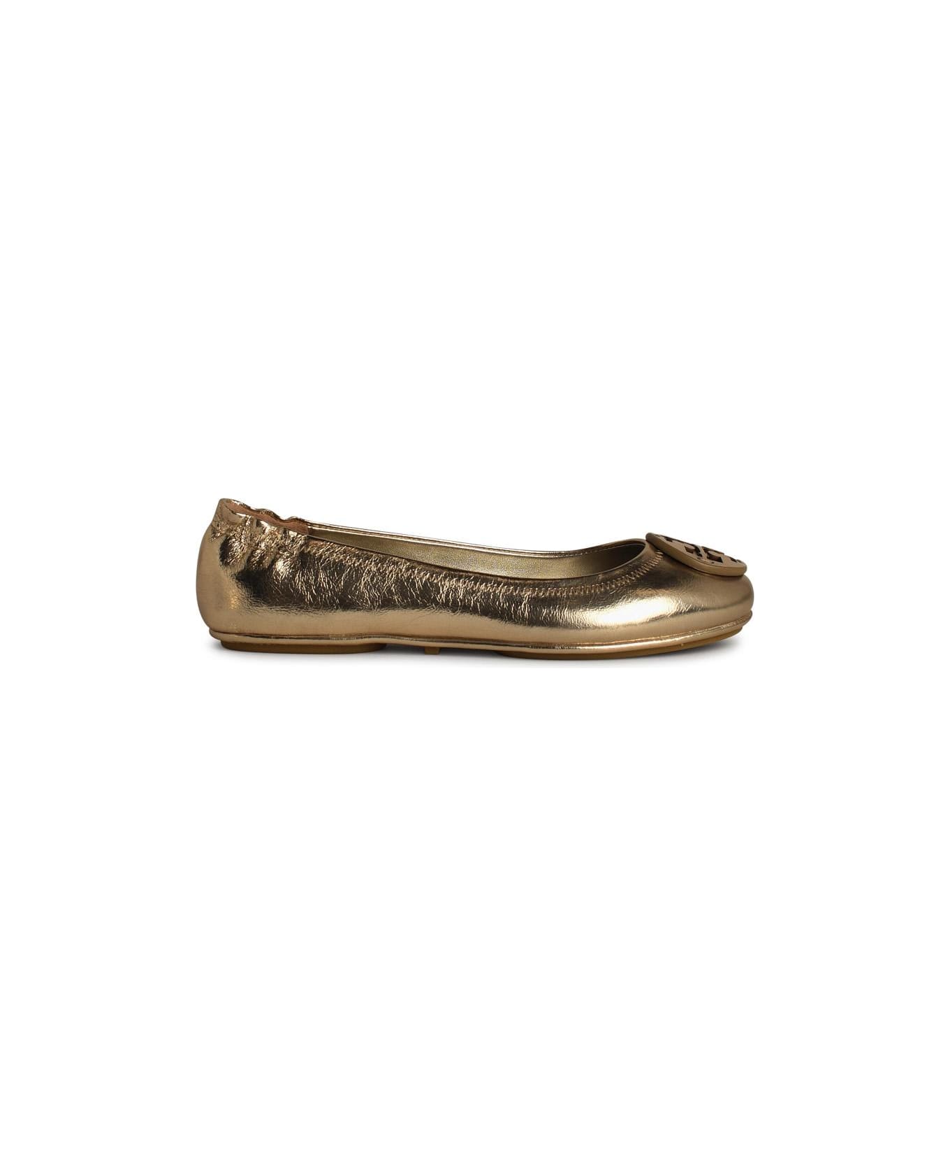 Tory Burch 'minnie' Gold Leather Ballet Flats - Gold