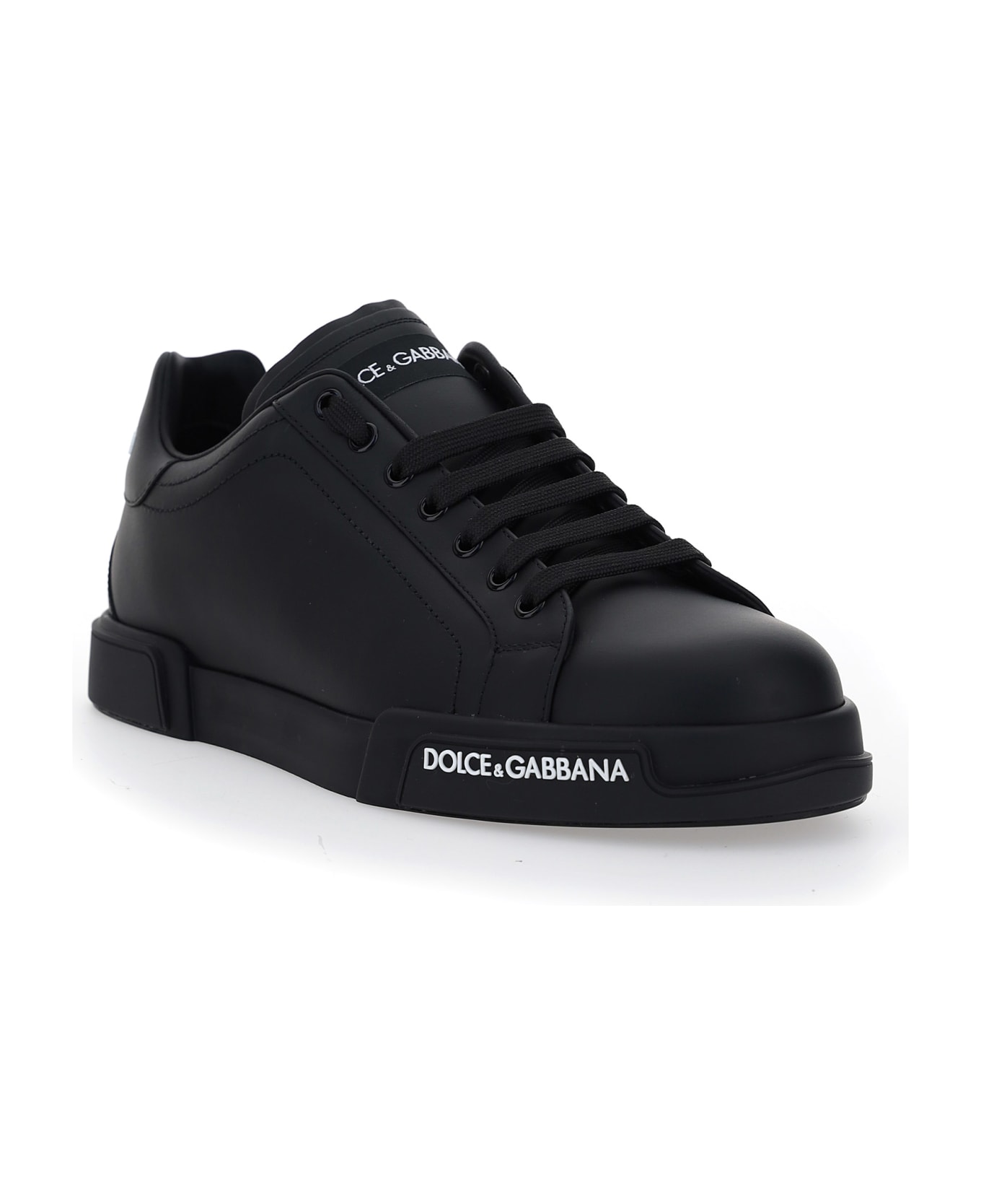 Dolce & Gabbana Portofino Black Leather Sneakers - Black