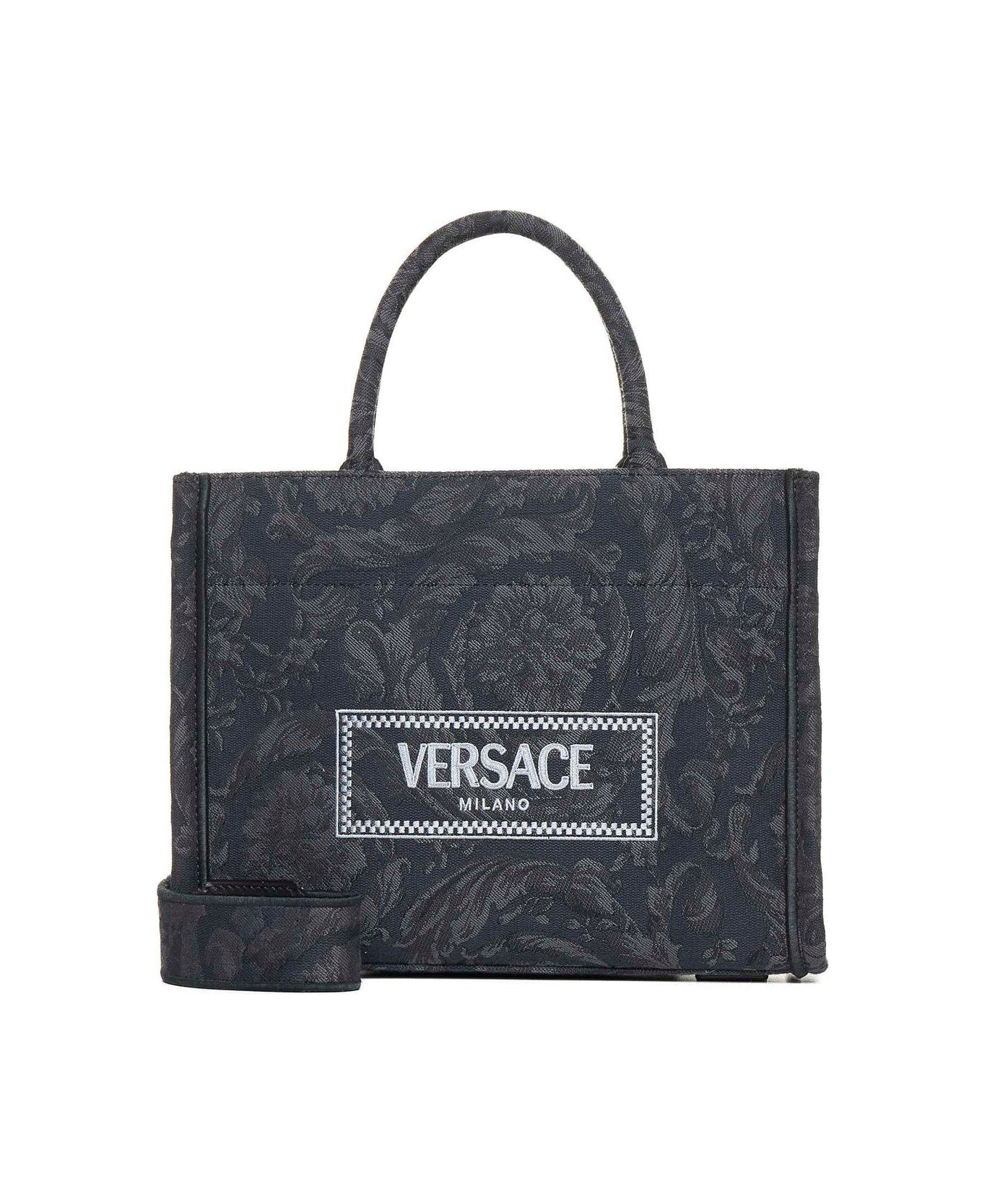 Versace All-over Floral Motif Top Handle Bag - Black+black-versace-gold