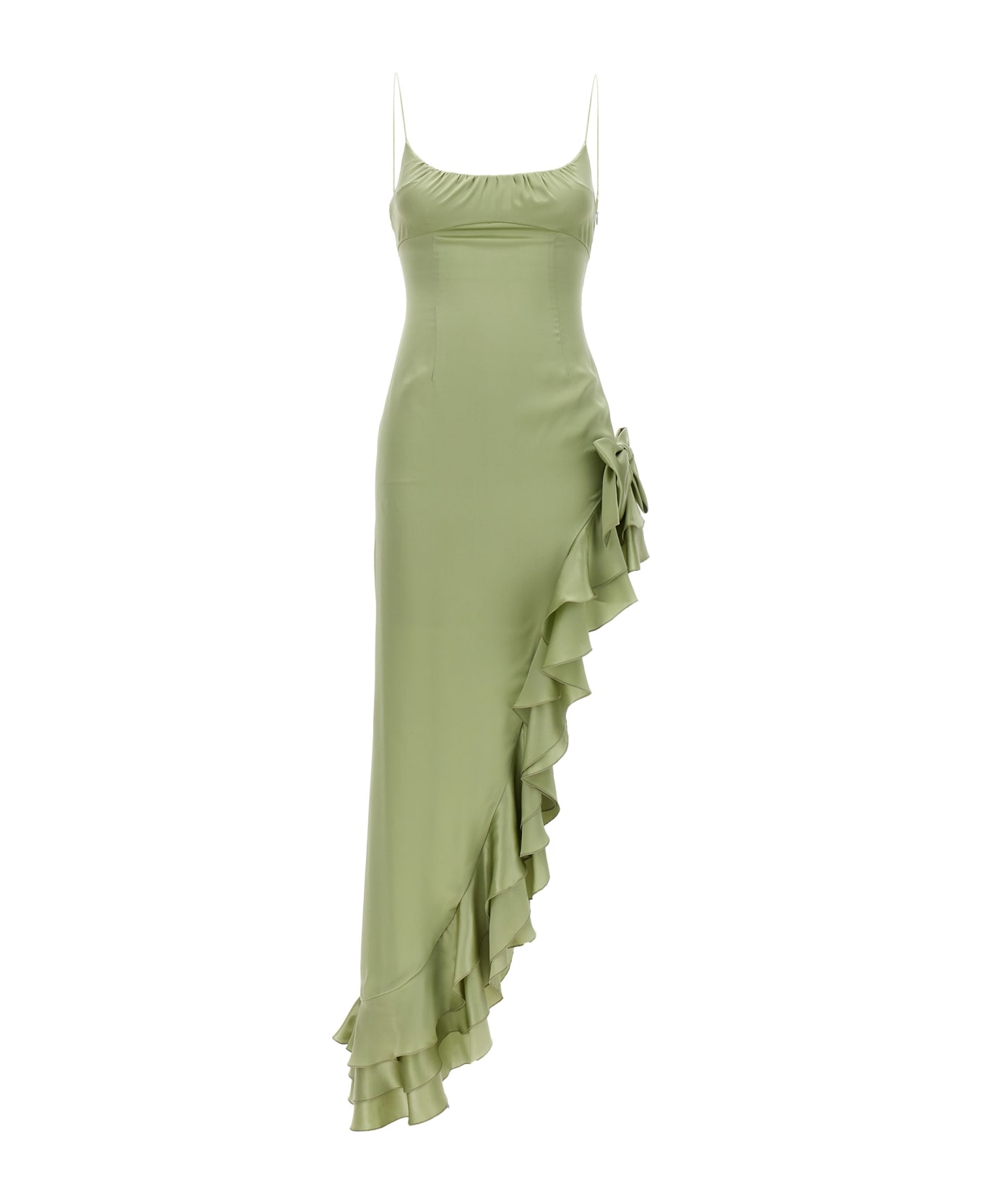 Alessandra Rich Dress Long Ruffles Bow - Green