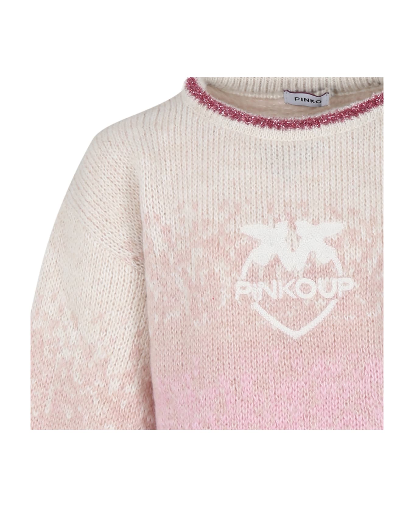 Pinko Pink Sweater For Girl With Logo - Multicolor