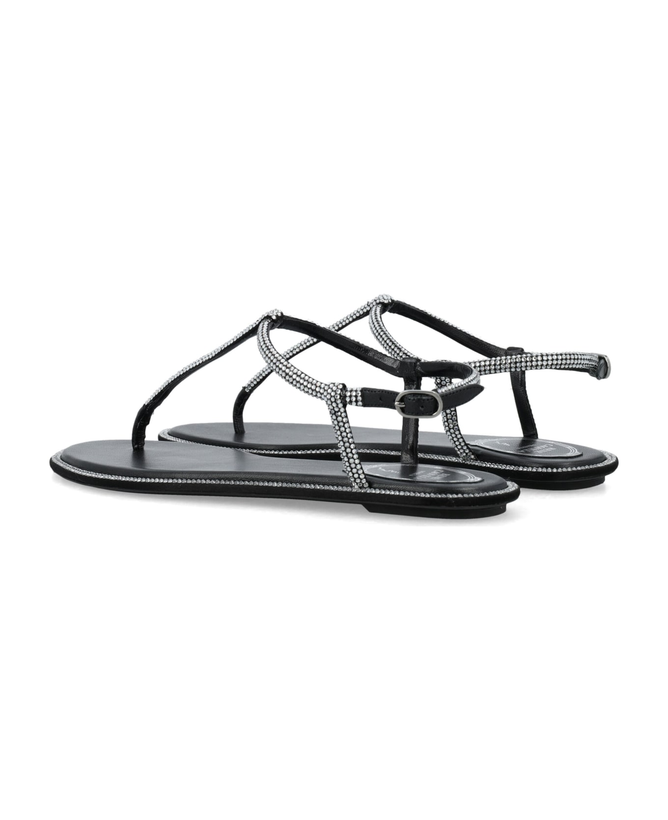 René Caovilla Flat Jewel Sandals - BLACK CRYSTAL