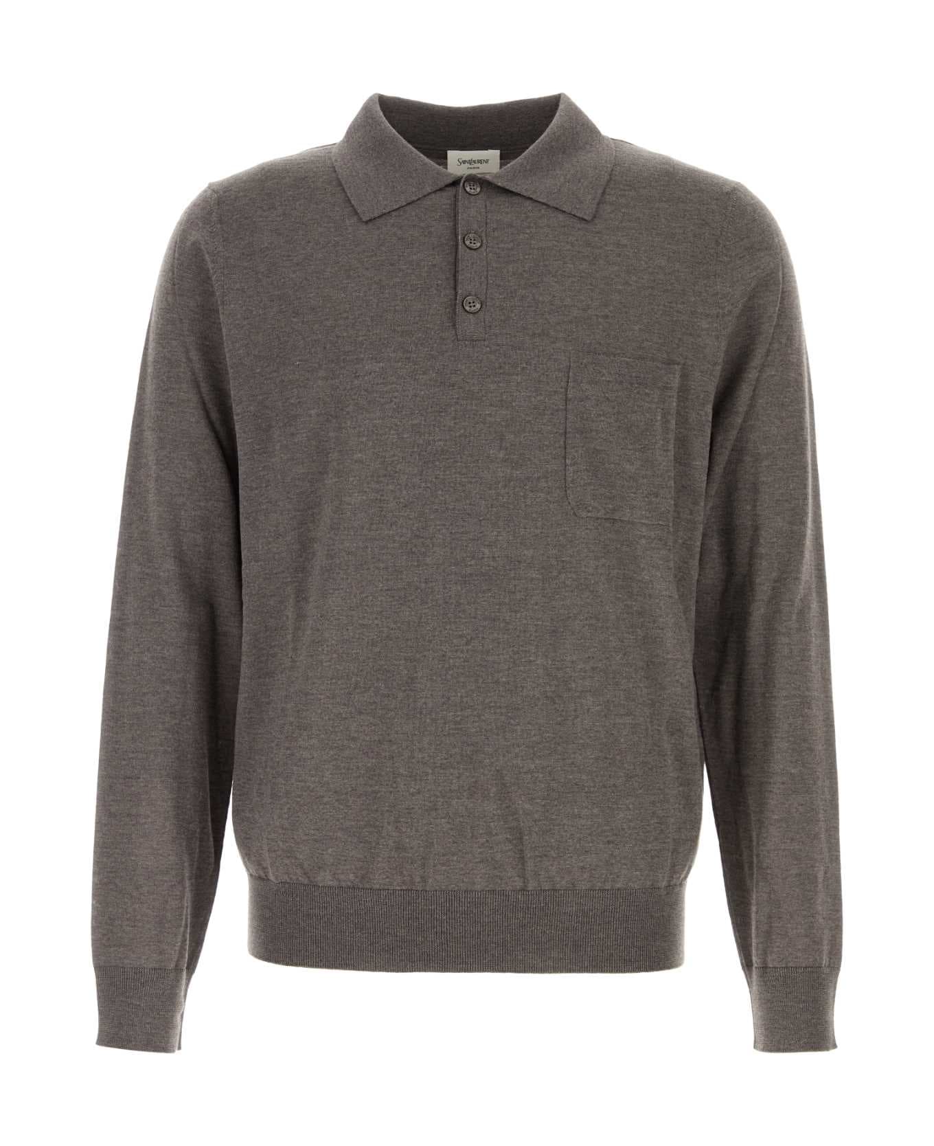 Saint Laurent Grey Wool Polo Shirt - TAUPECHINE